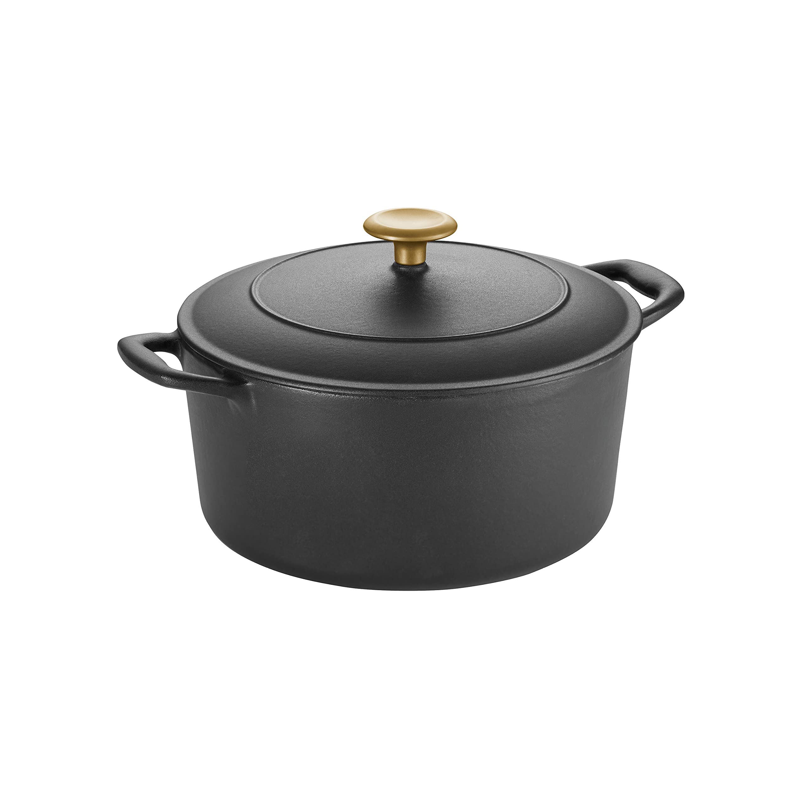 Tramontina Enameled Cast Iron Dutch Oven Pot with Lid, Round 5.5-quart, Matte Black with Gold Knob