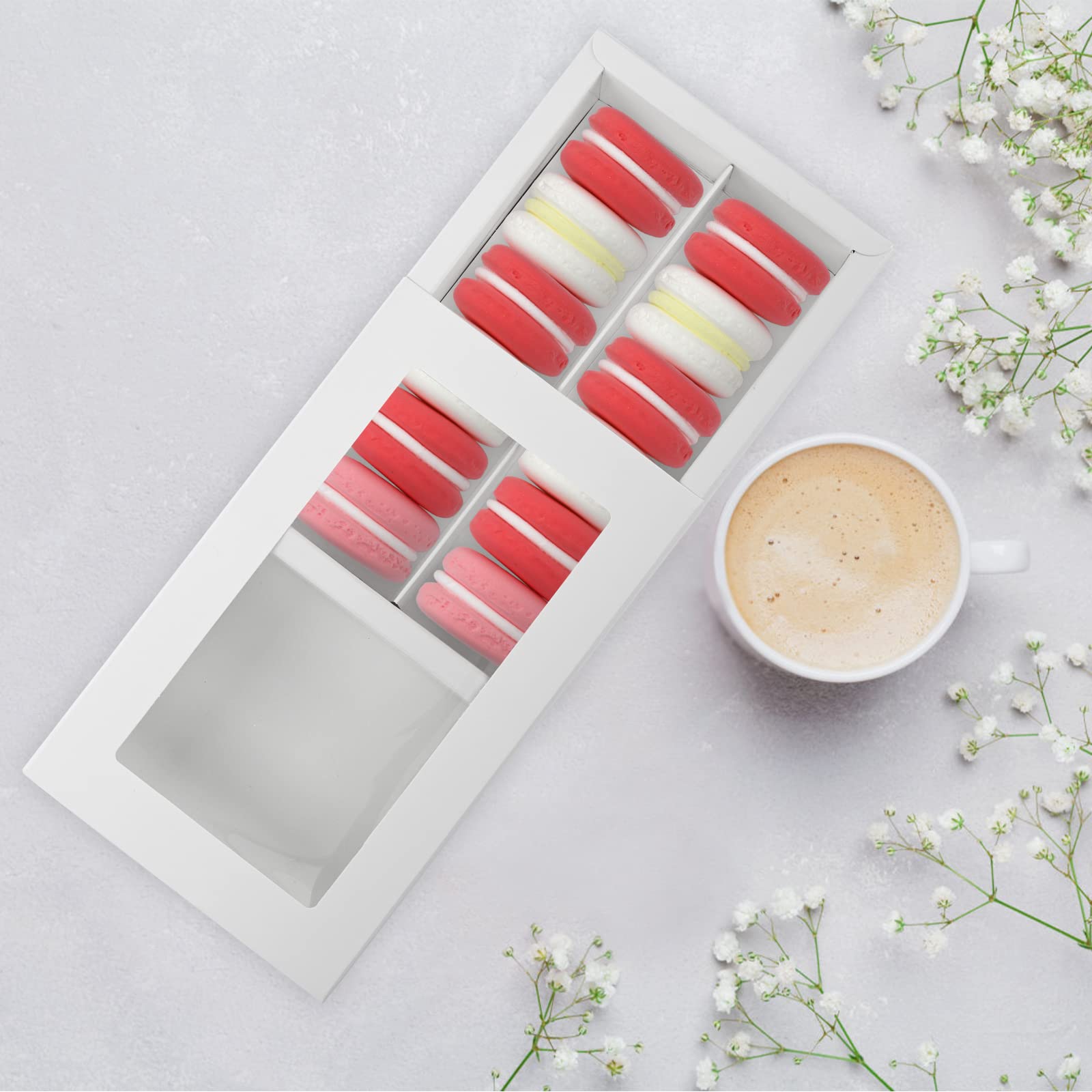 Dicunoy 30 Pack Macaron Boxes For 12, Macaron Gift Box, White Bakery Boxes With Clear Window, Cookie Packaging Box For Strawberr