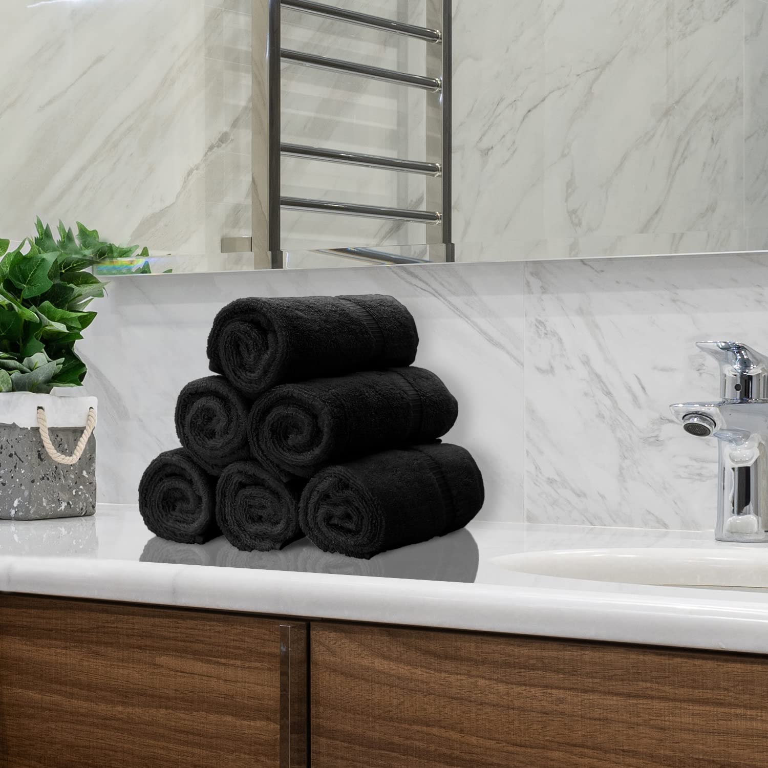 Monogrammed Hand Towel  Personalized Gift  Set of 2- White Block Letter Embroidered Towel - Extra Absorbent 100% Turkish Cotton - Soft Terry Finish - Initial M Black