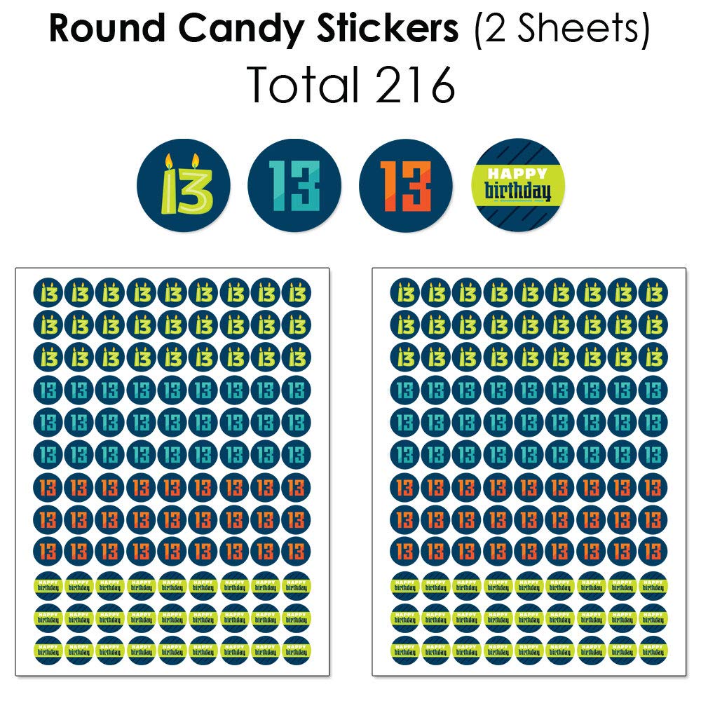 Big Dot Of Happiness Boy 13Th Birthday - Mini Candy Bar Wrappers, Round Candy Stickers And Circle Stickers - Official Teenager B