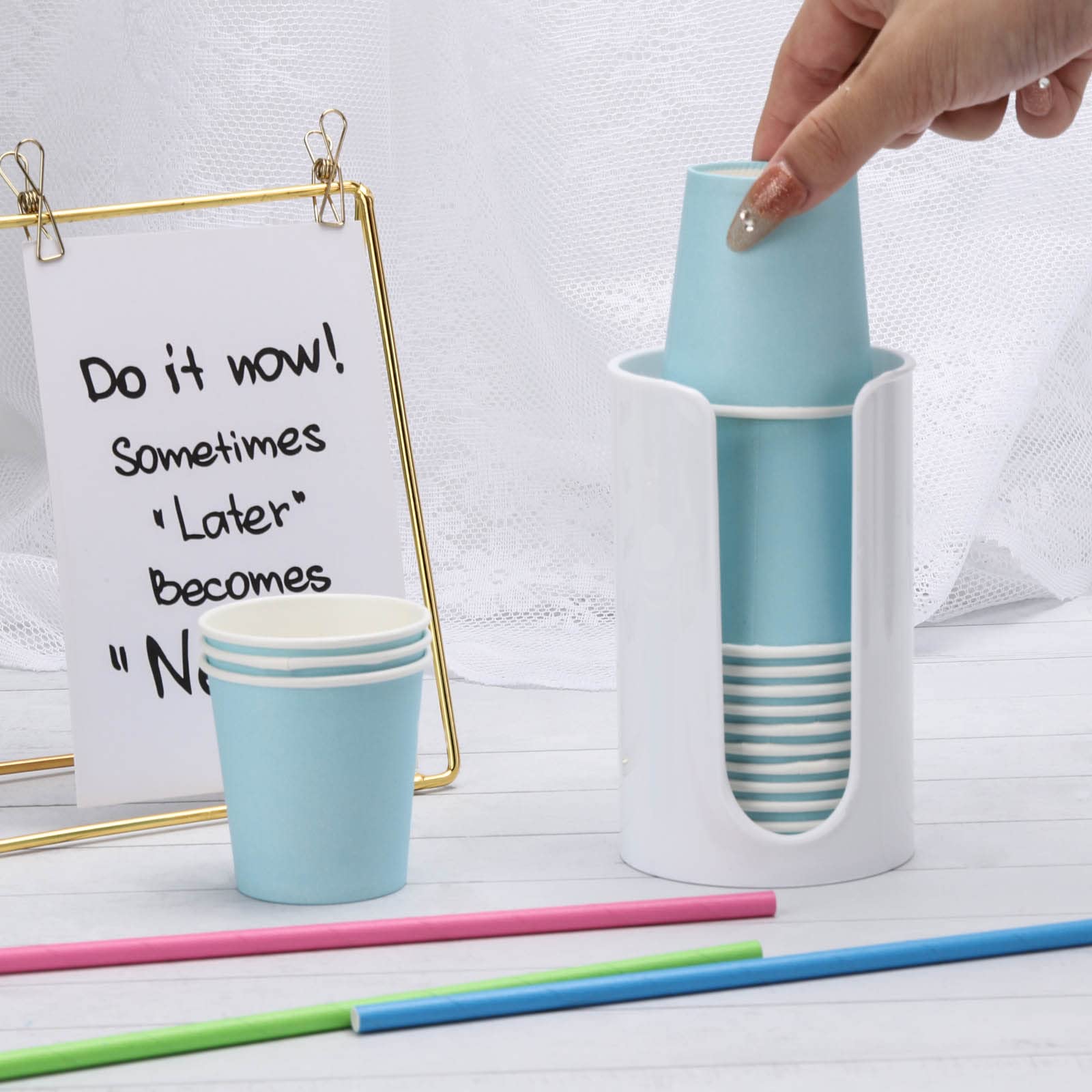 Lovebb Plastic Paper Cup Holder - Small Disposable Cup Dispenser Mouthwash Cup Holder For Bathroom Countertop, White