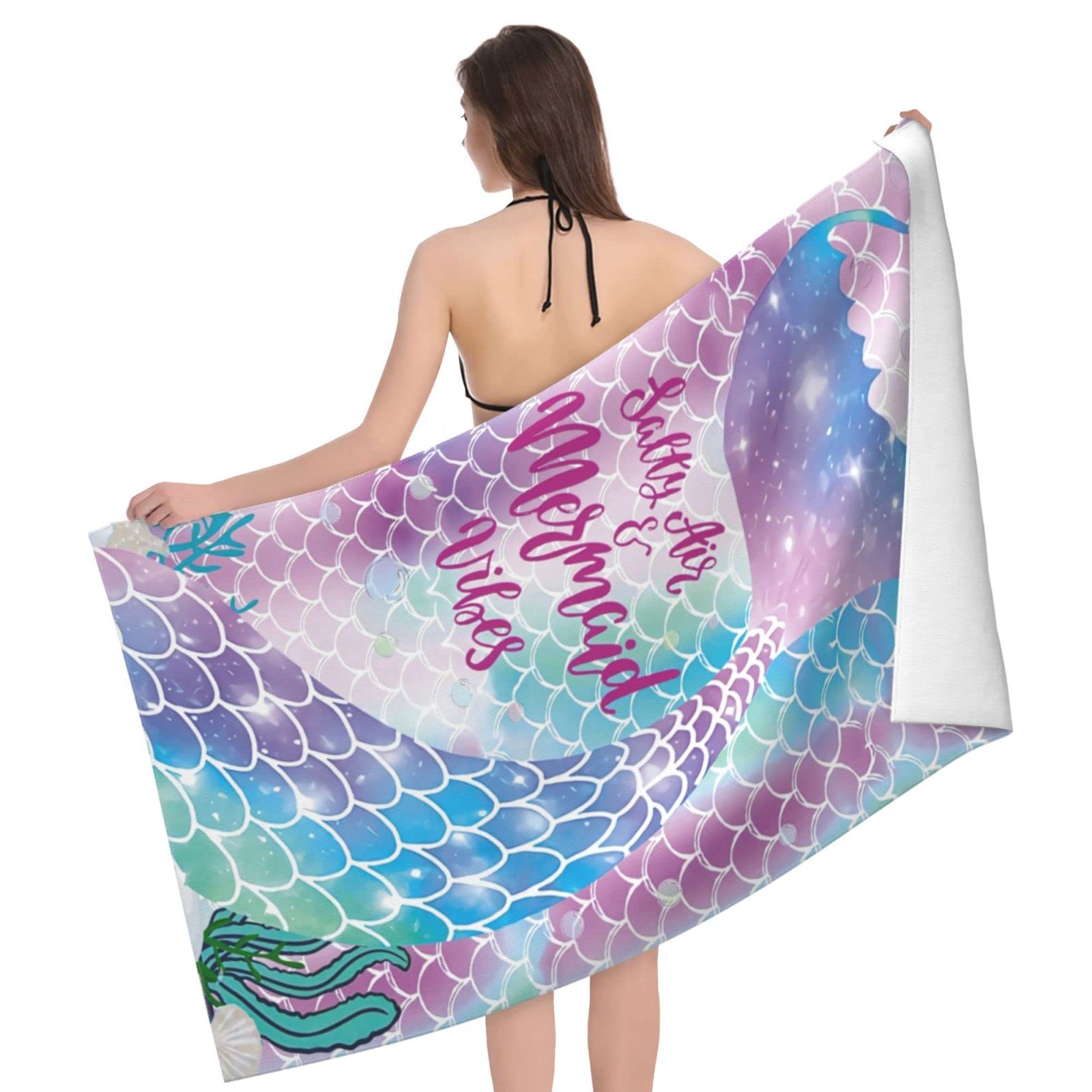 Mermaid Beach Towels For Girls, Personalized Beach Towels For Kids Beach Towels For Toddler/Baby, Microfiber Beach Towels Bulk,