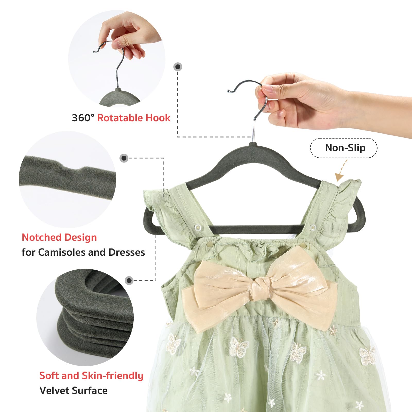 Piglog Kids Hangers, 50Pcs Kids Velvet Hangers, Non-Slip & Space Saving Velvet Baby Hangers, 11.8 Inch Baby Hangers, Toddler Han
