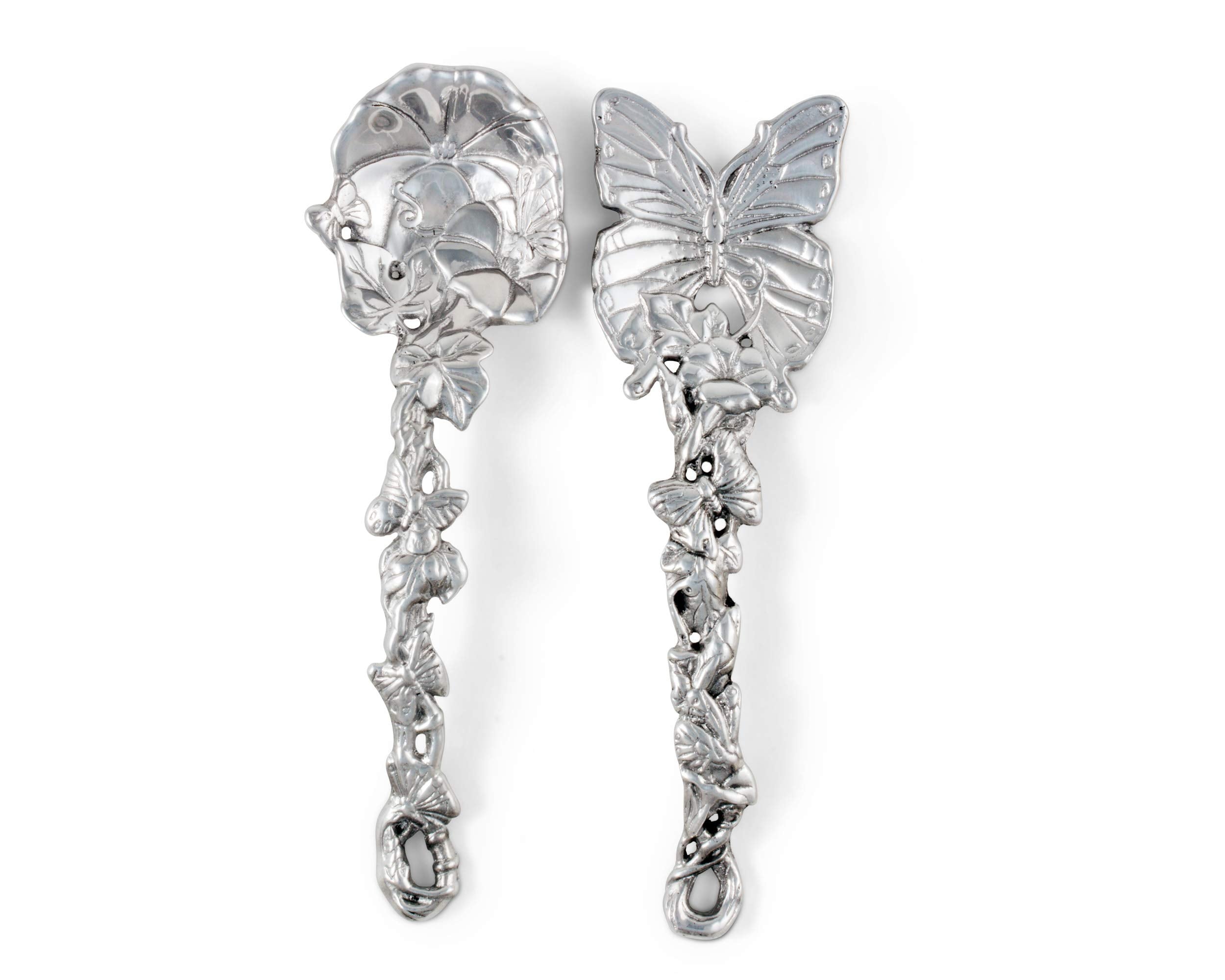 Arthur Court Designs Aluminum Metal Butterfly Salad Serving Set Garden Inspired Heavy Quality Amazing Detail 11 Inch Long