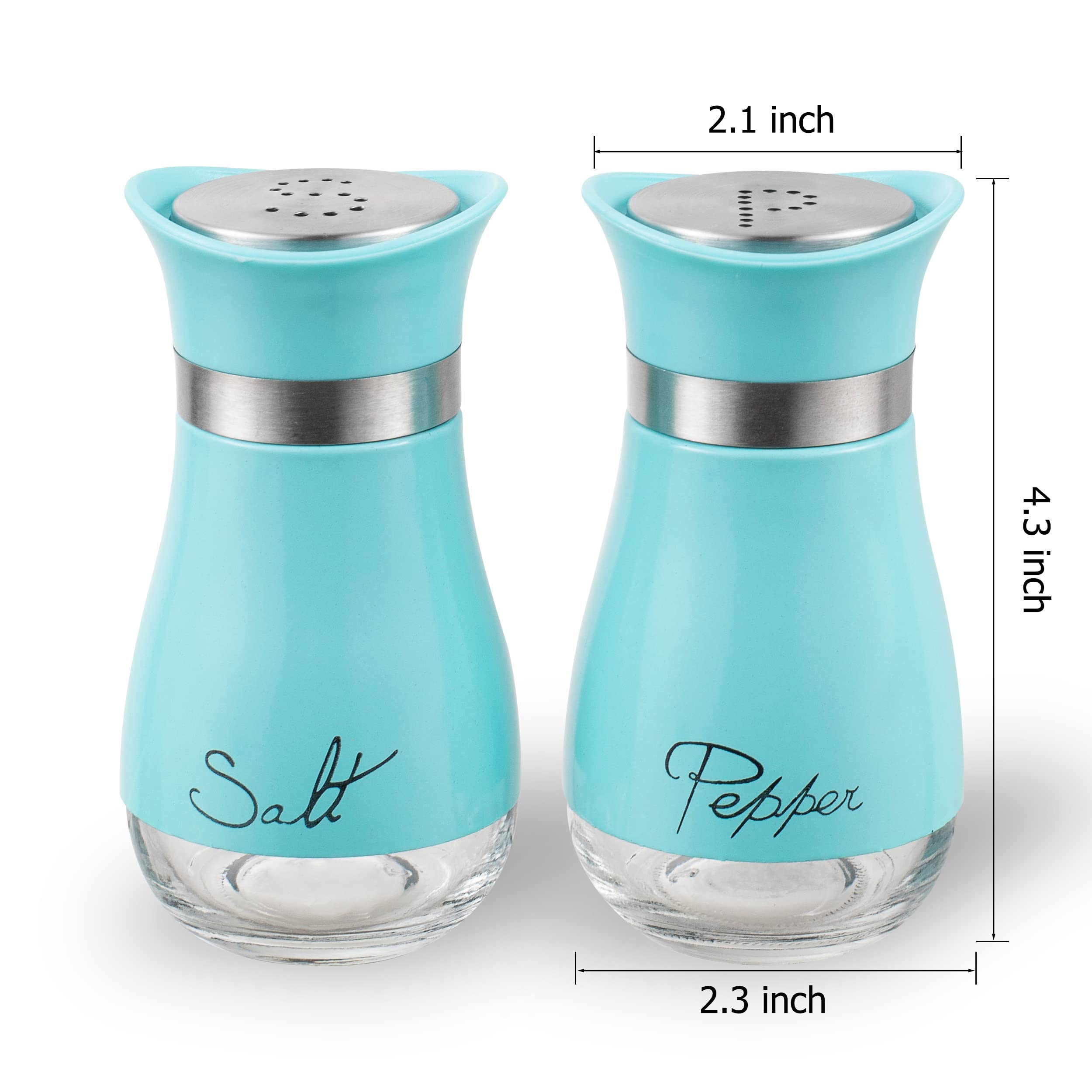 Salt And Pepper Shakers, Stainless Steel And Glass Bottle, Set Of 2, Turquoise