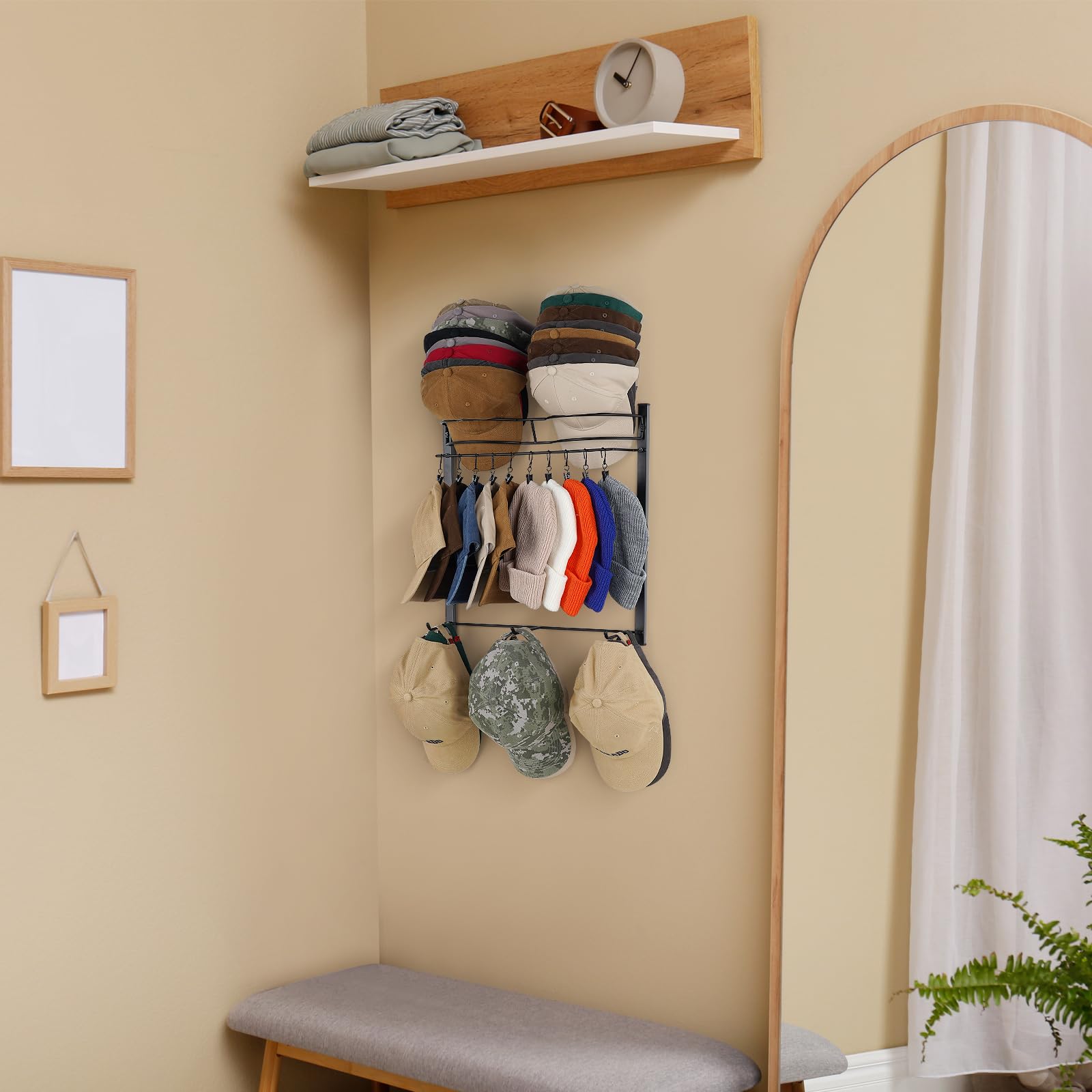 Hydermus Hat Rack For 45 Baseball Caps With 10 Clips 3 Tier Hat Organizer For Wall Multi-Functional Hat Hanger Metal Hat Holder