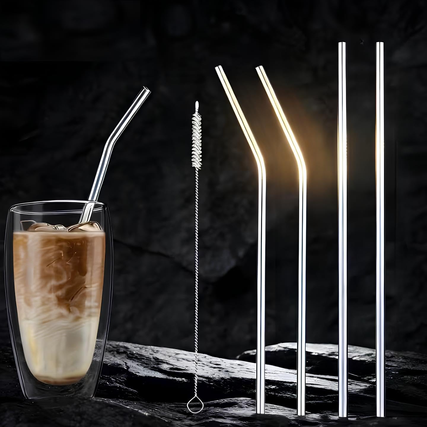 11 Ismael Stainless Steel Straws With Cleaning Brush, Drinking Straw
