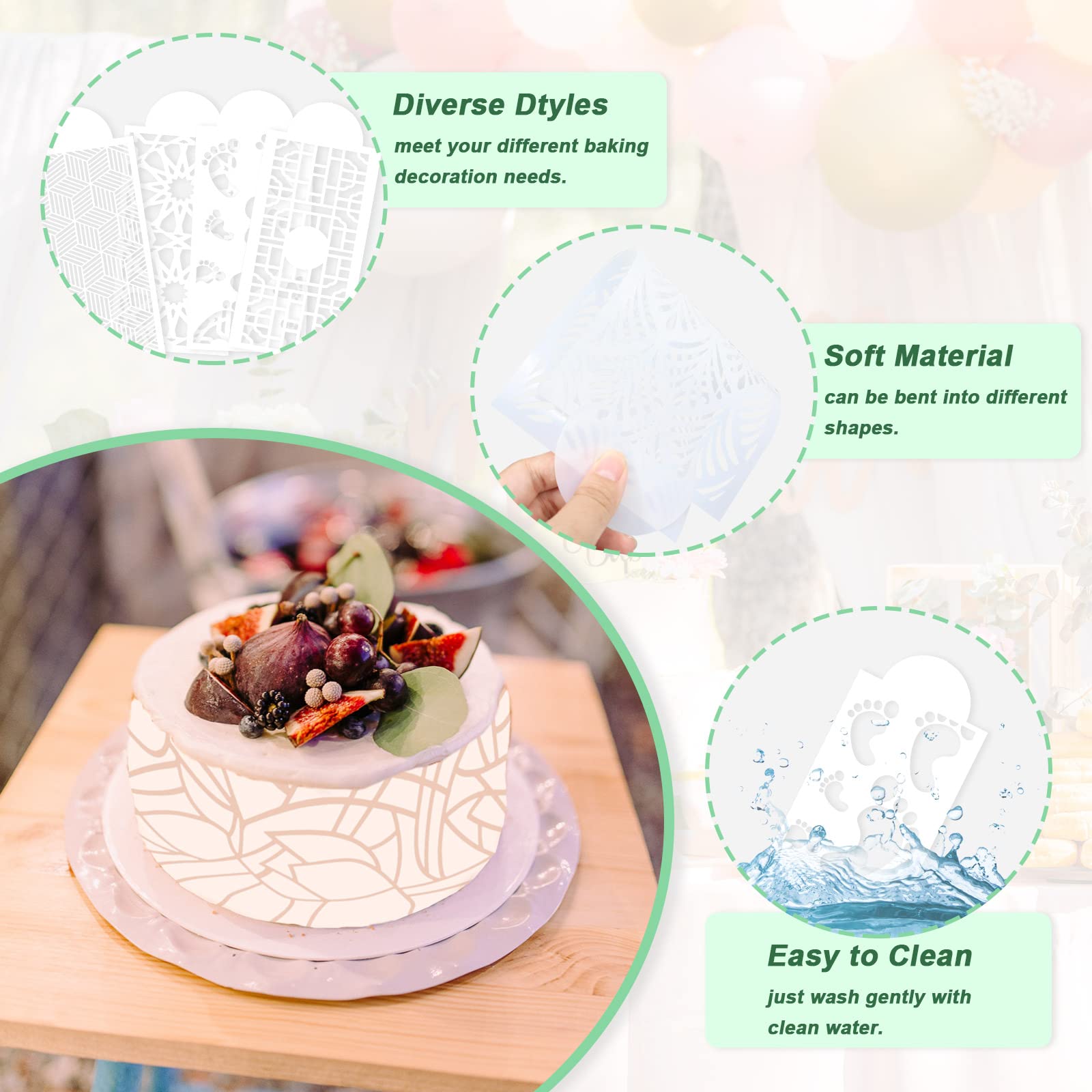 Modixun 20Pcs Cake Decorating Stencils, Hollow Lace Cake Decoration Templates, Floral Wedding Cake Stencils Decorating Buttercre