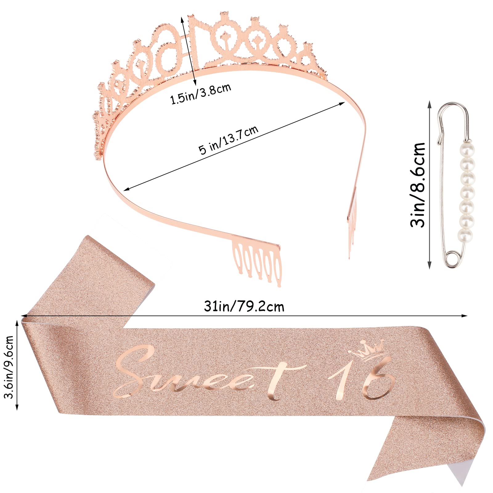 16Th Birthday Crown And Sash Kit-  ''Sweet 16 ''Birthday Decorations 16Th Birthday Party Gifts Birthday Party Supplies For Girls