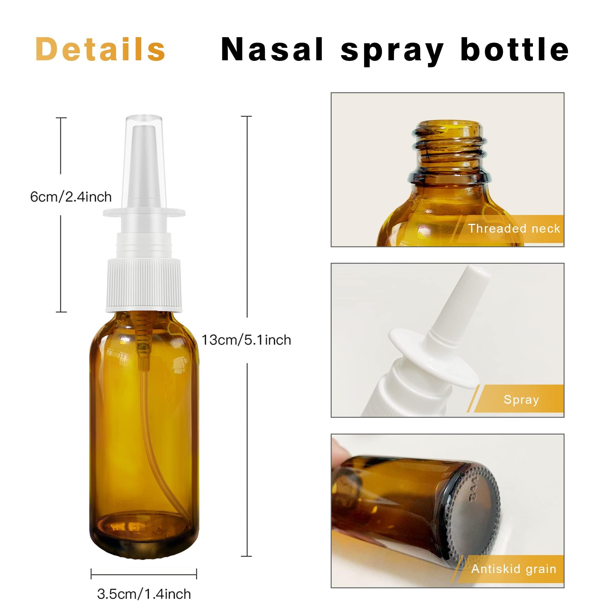 Givameihf Nasal Spray Bottles 6Pcs1Oz (30Ml) With 2*Funnel,1*Dropper, 8*Label,Empty Nasal Spray Bottle,Amber Glass Nasal Spray B