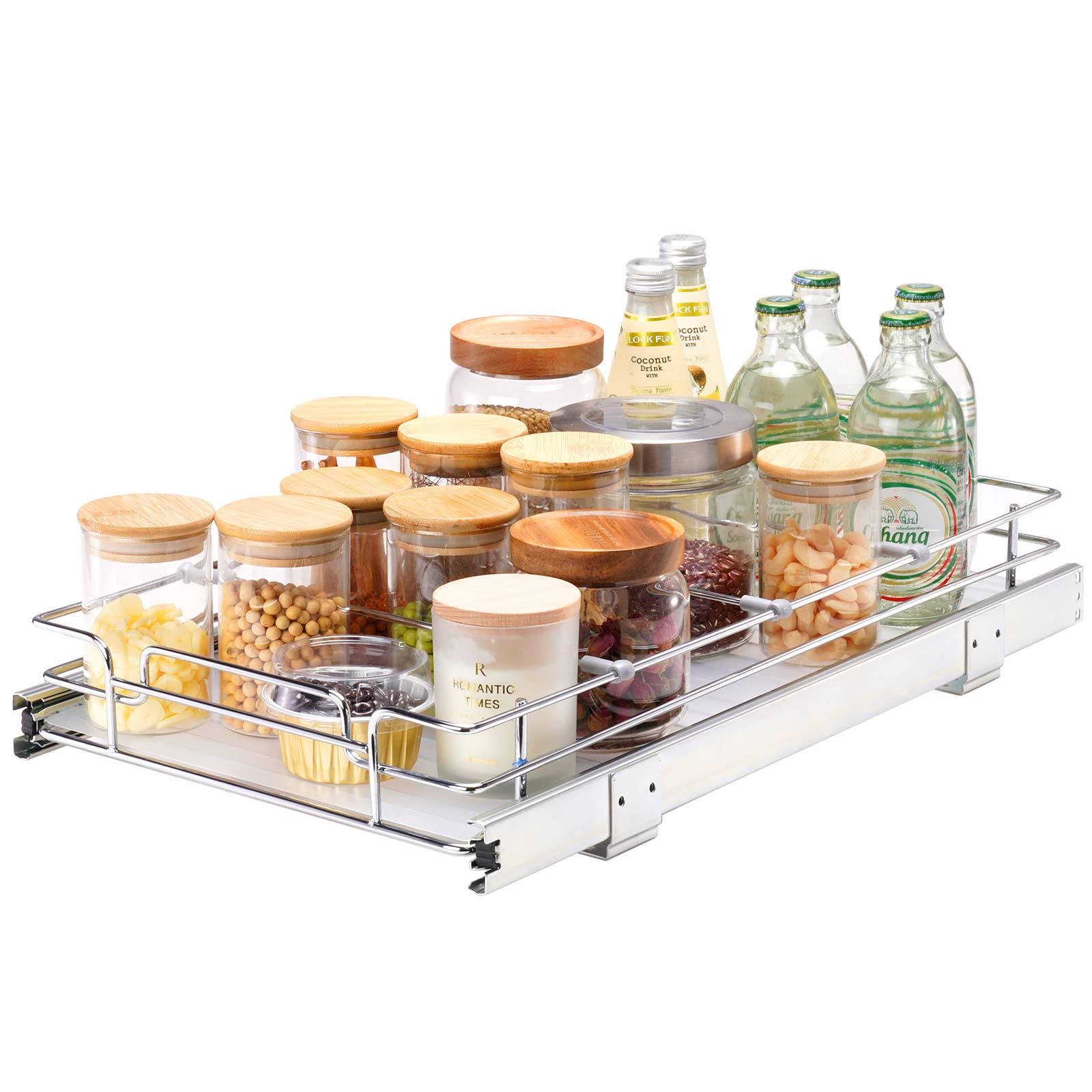 Vevor 11''W X 21''D Pull Out Cabinet Organizer, Heavy Duty Slide Out Pantry Shelves, Chrome-Plated Steel Roll Out Drawers, Slidi