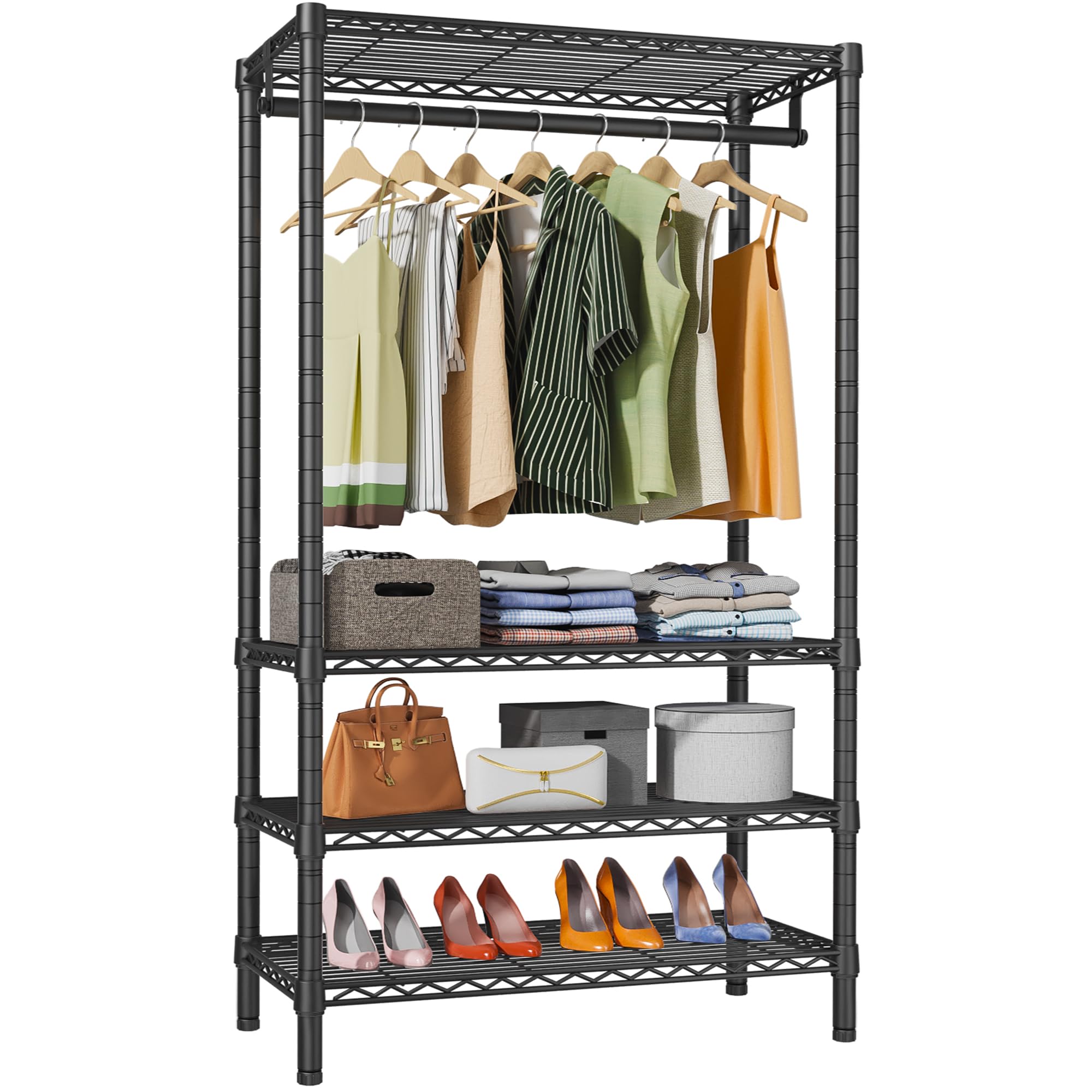 VIPEK V1S Wire Garment Rack 4 Tiers Heavy Duty Clothes Rack for Hanging Clothes Large Clothing Rack Freestanding Closet with Hanging Rod  35.4 ' ' L X 15.7 ' ' W X 70.9 ' ' H  Max Load 500LBS  Black