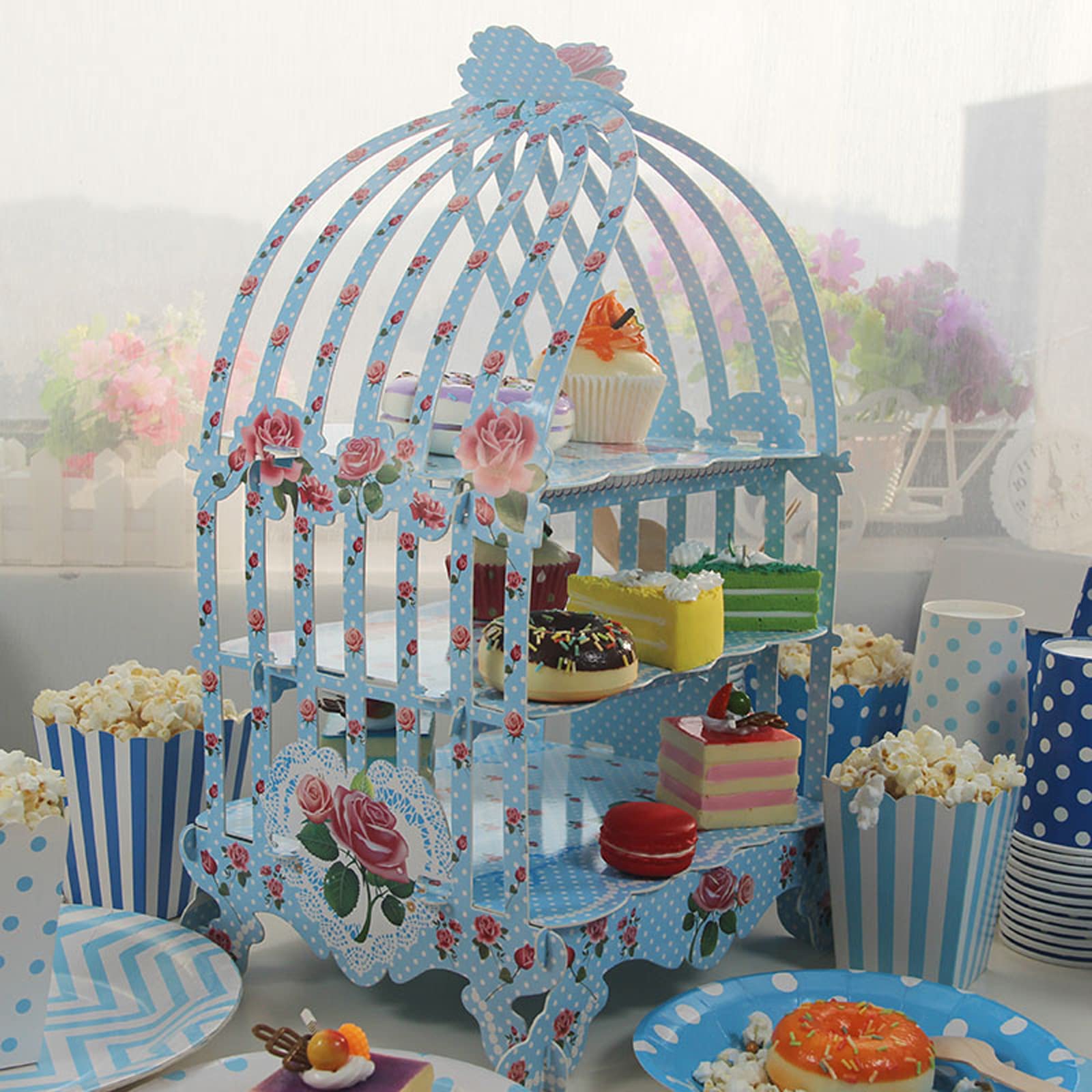 Binaryabc Popcorn Boxes,Stripe Pattern Decorative Dinnerware For Party,12 X 7Cm,24Pcs (Blue)