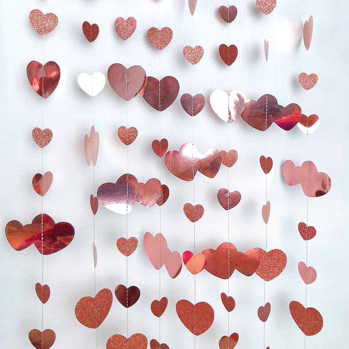 Valentines Day Party Decorations Rose Gold Heart Garland Hanging Paper Love Heart Streamer Banner For Anniversary Mothers Day Ba