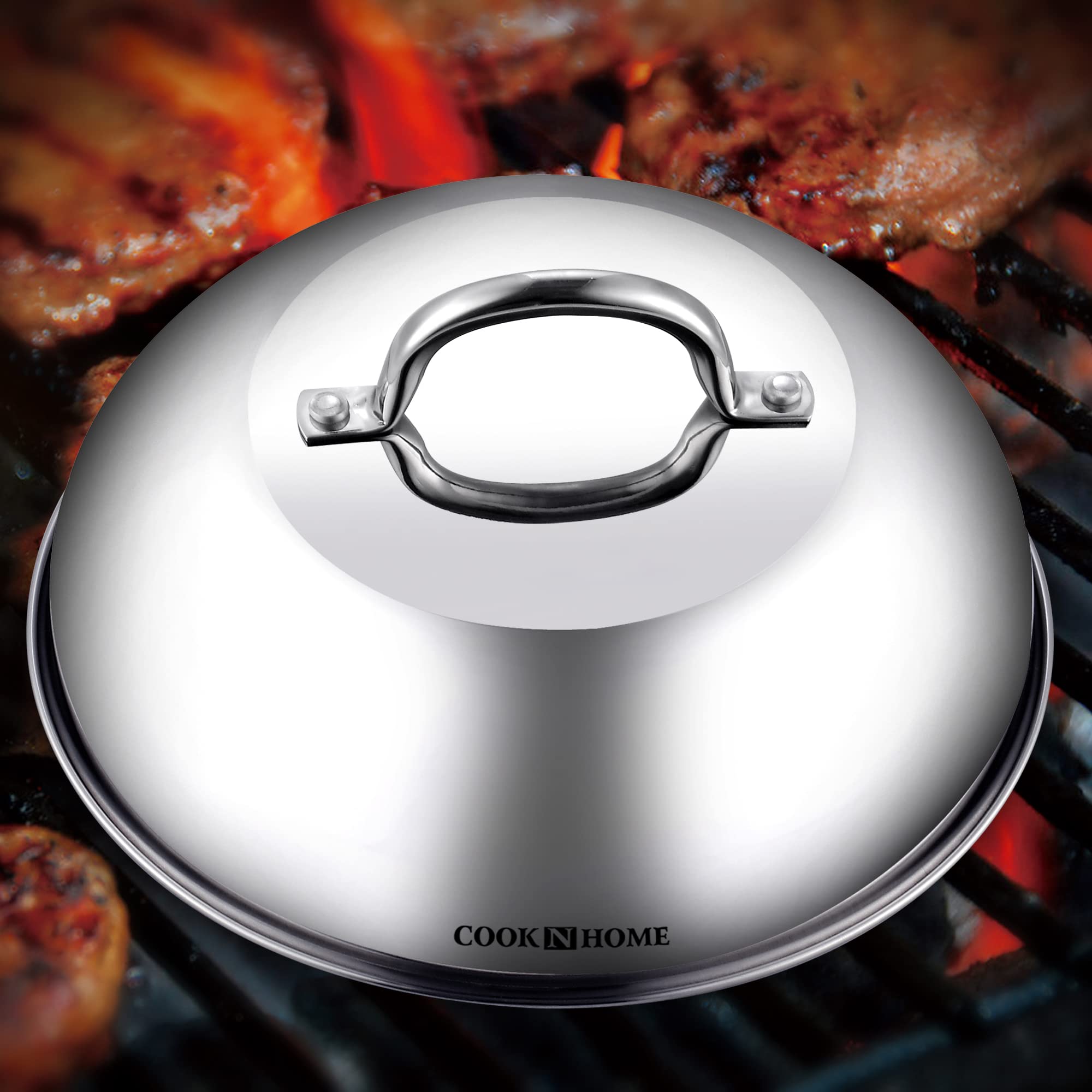 Cook N Home Stainless Steel Lid Griddle Accessories - 12 Inch Round Basting Cover Cheese Melting Dome And Steaming Cover - Best