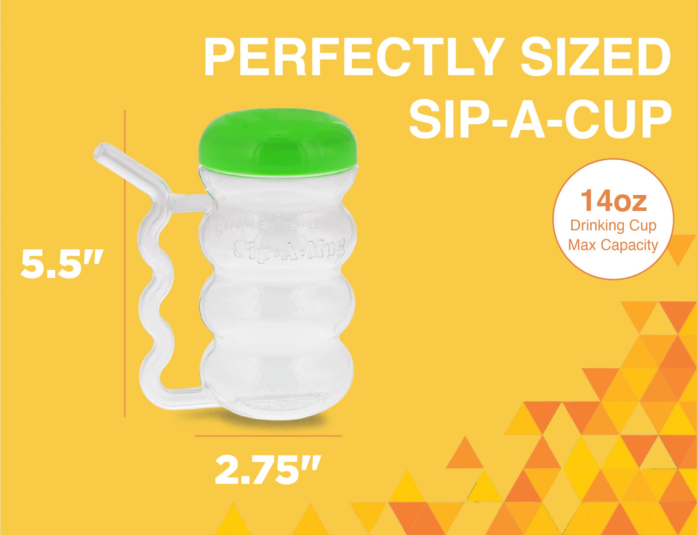Arrow Home Products Sip-A-Mug  14oz  6pk - Easy to Grip Plastic Kid's Cup Where the Handle is the Straw - BPA-free with Screw-On Caps Great for Everyday Use  Made in the USA - Clear with Color Lids