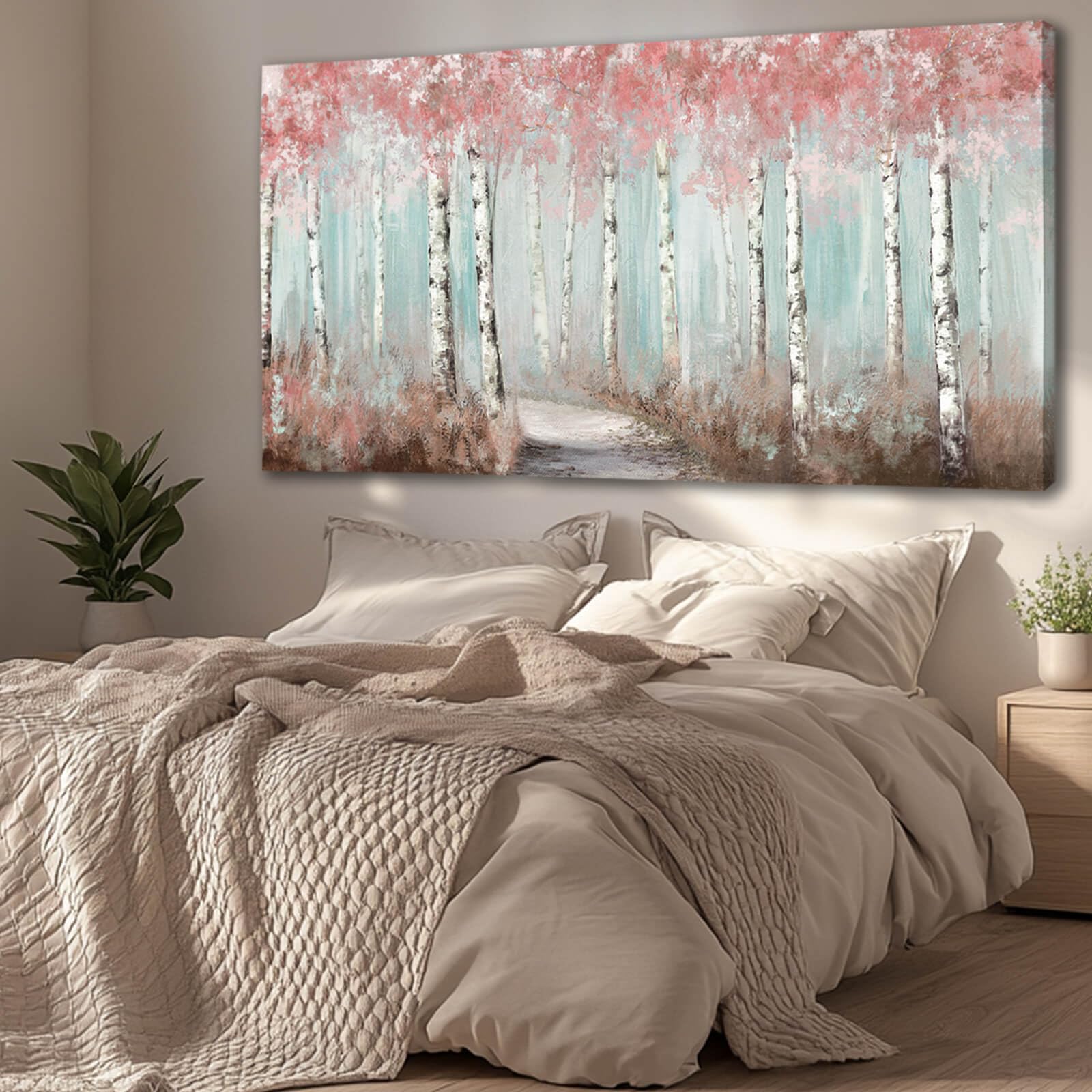 Wall Decor Pink Tree Painting Art Prints For Living Room Large Size Framed For Home Office Bedroom Wall Decor 30''X 60'' Ready T