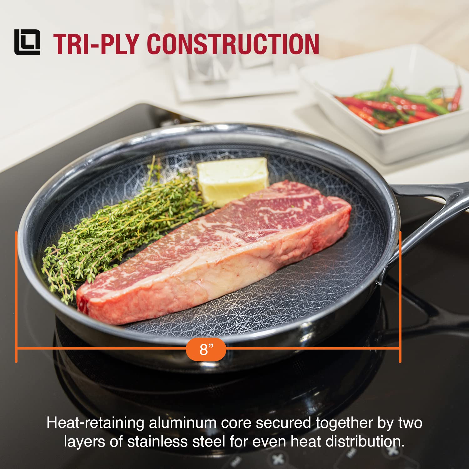 Livwell Diamondclad 10-Inch Hybrid Nonstick Frying Pan Skillet, Stainless Steel, Dishwasher And Oven Safe, Pfoa-Free - Silver/Bl