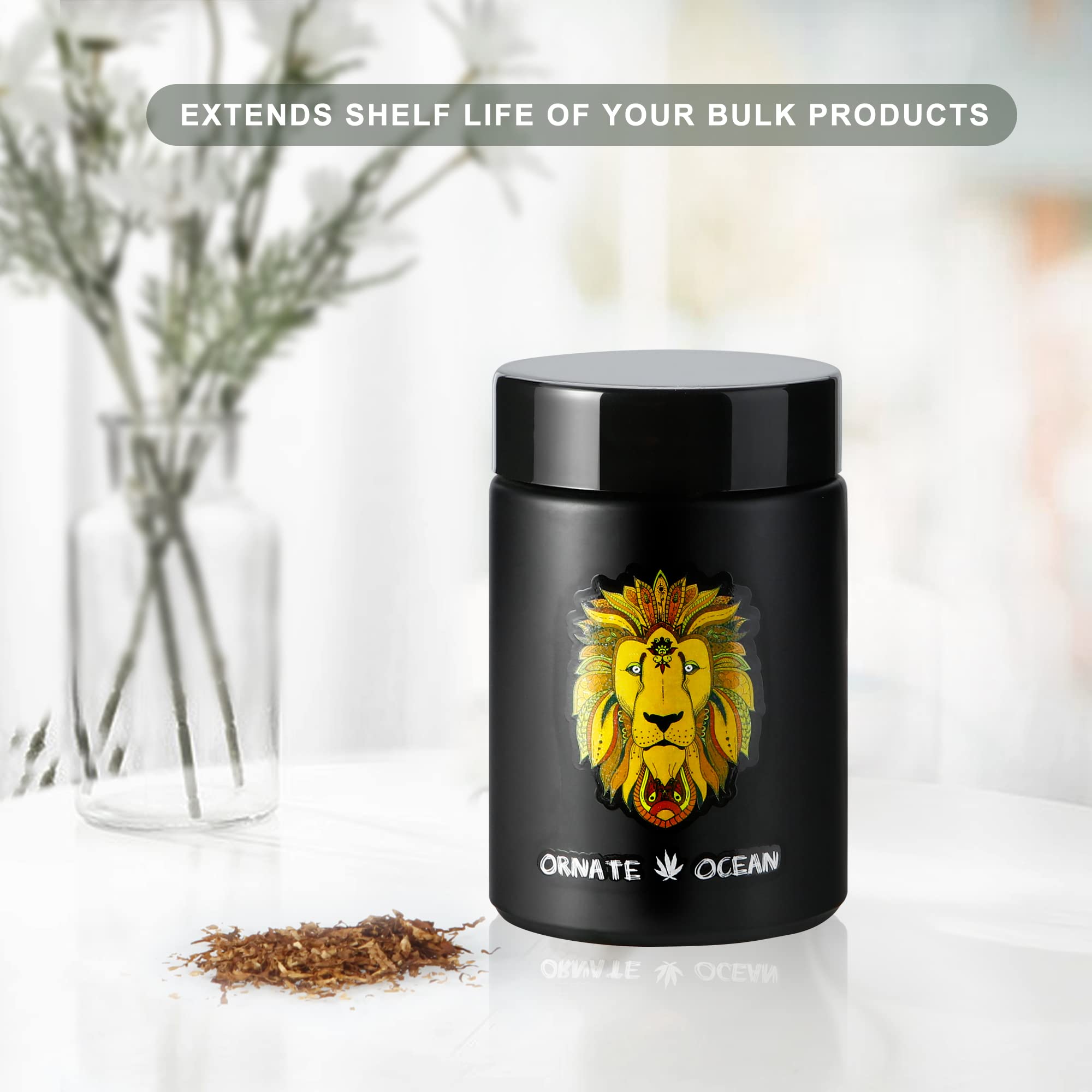 Ornate Ocean 4-Pack 250Ml Uv Glass Stash Jars Lion King - 4 Piece Set Multipurpose Storage Containers - Convenient Airtight Smel