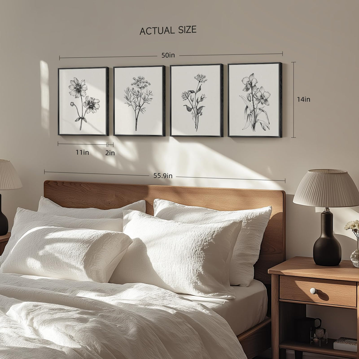 Framed Black And White Floral Wall Art, Set Of 4 Piece Vintage Rustic ...
