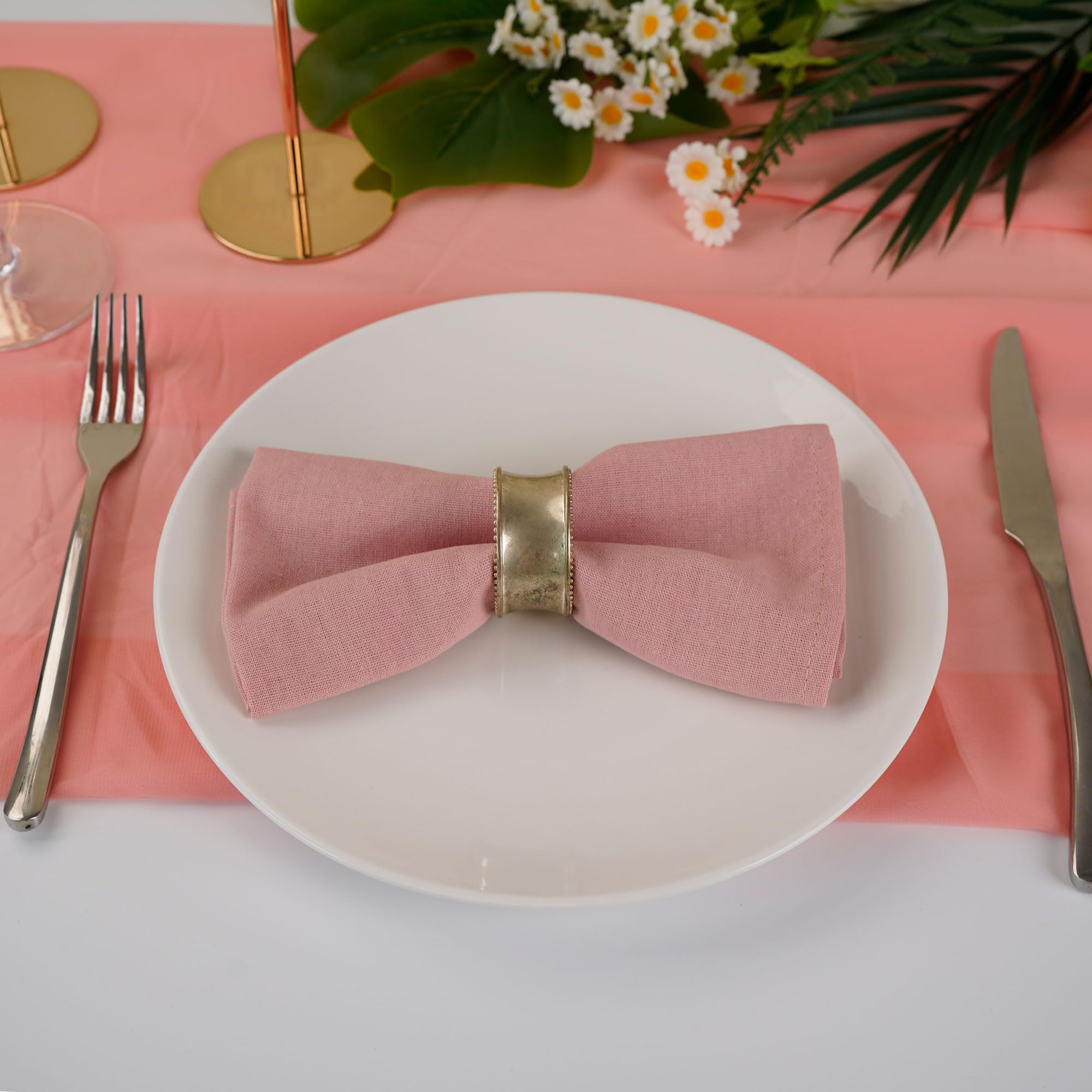 Infei Solid Color Linen Blended Thin Dinner Cloth Napkins - Set Of 12 (40 X 40 Cm) - For Wedding Parties Events & Home Use (Blus