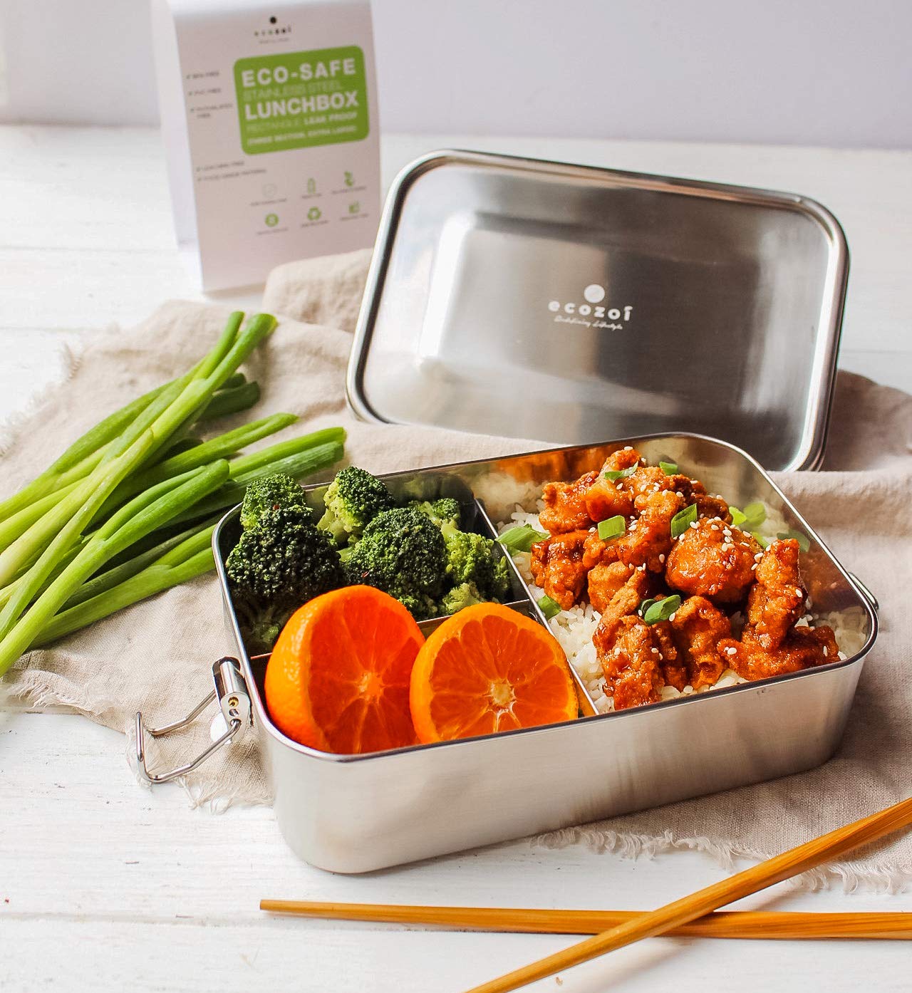 Ecozoi Stainless Steel Lunch Box, Leak Proof 3 Compartment, Medium | Redesigned Silicone Seal | Sustainable Zero Waste Eco Frien