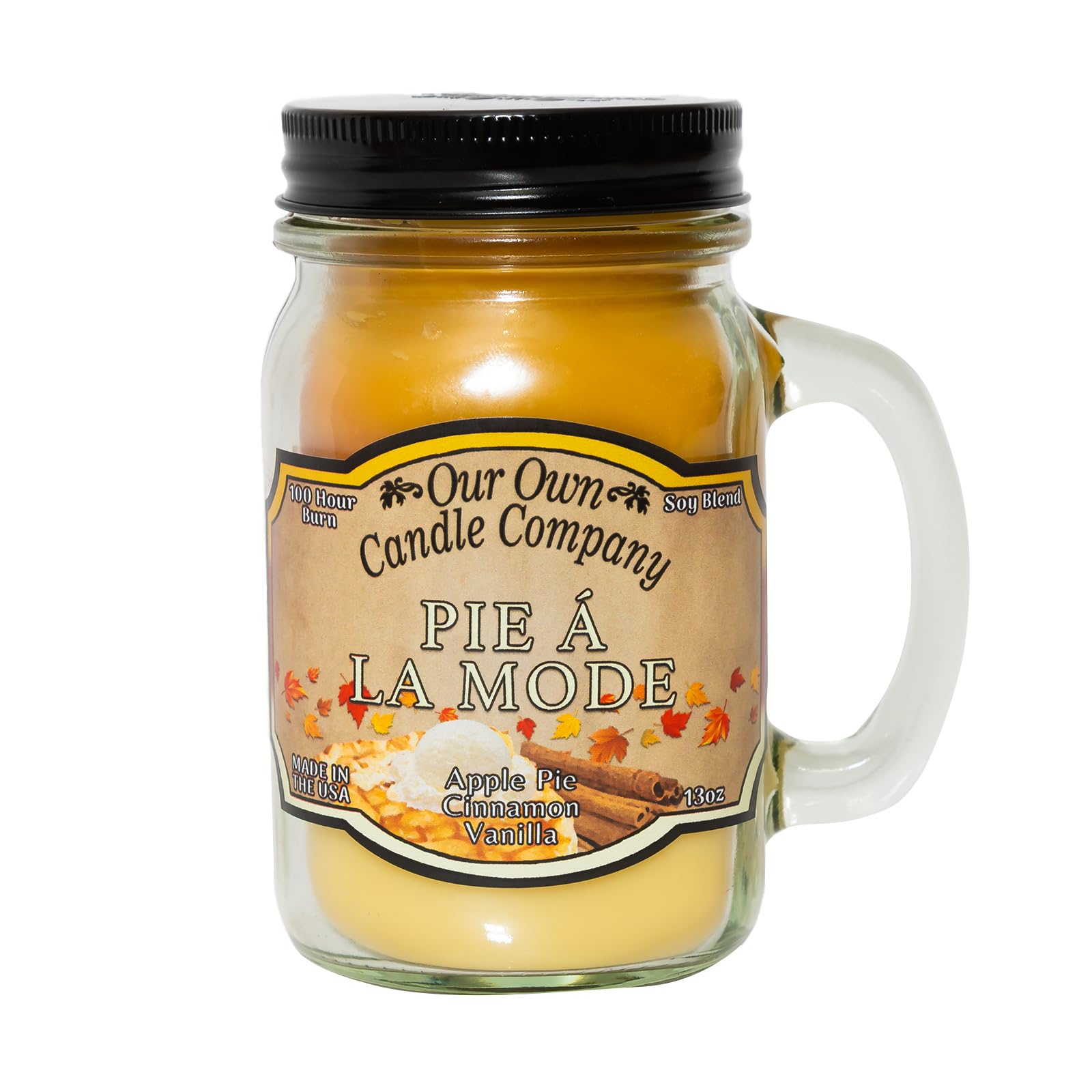 Our Own Candle Company, Pumpkin Cream Pie, Cinnamon, and French Vanilla Scented Mason Jar Candle, 100 Hour Burn Time, Made in Th
