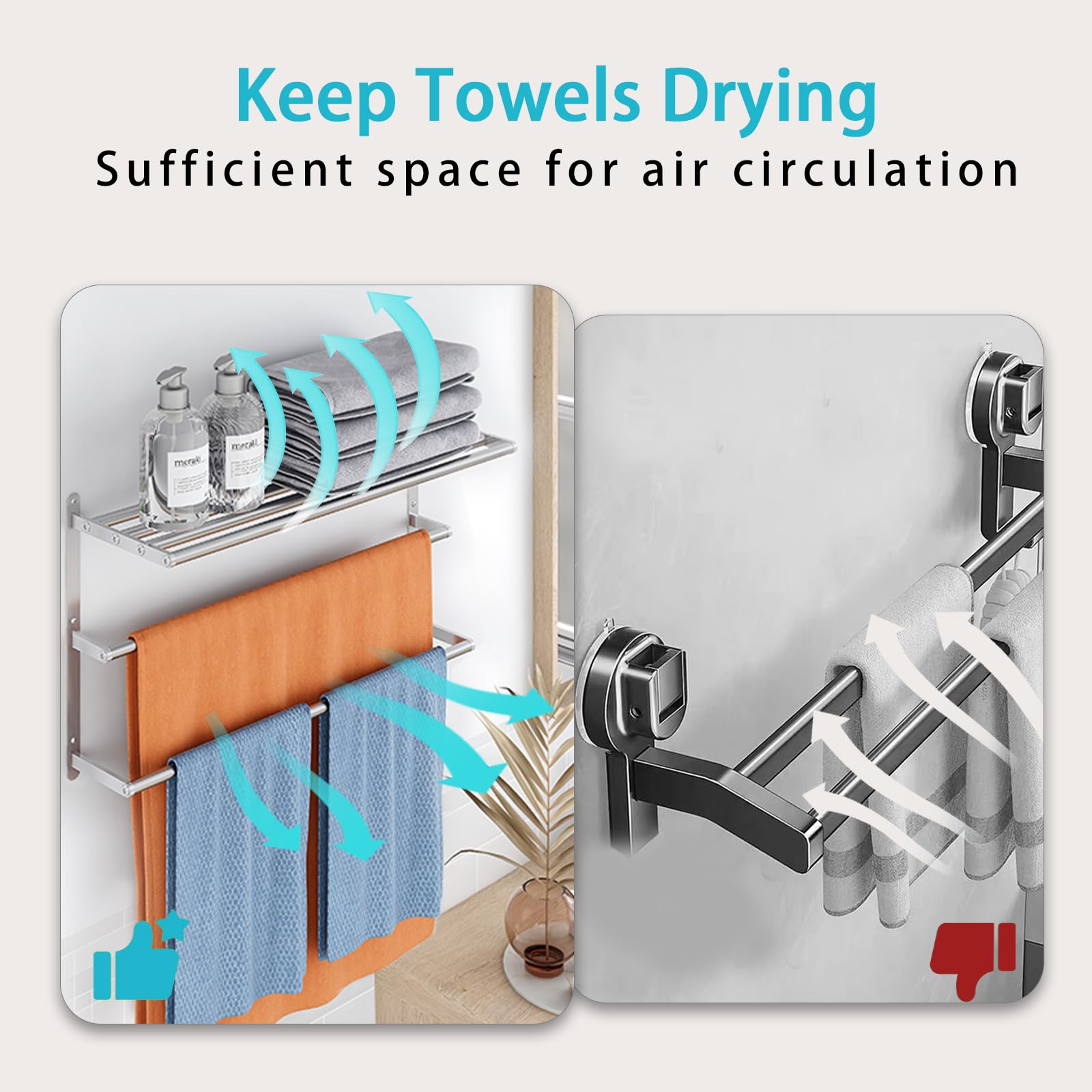 Votzaaq Towel Racks For Bathroom, 24 In Towel Shelf With Double Towel Bar, Stainless Steel Towel Storage For Lavatory Wall Mount