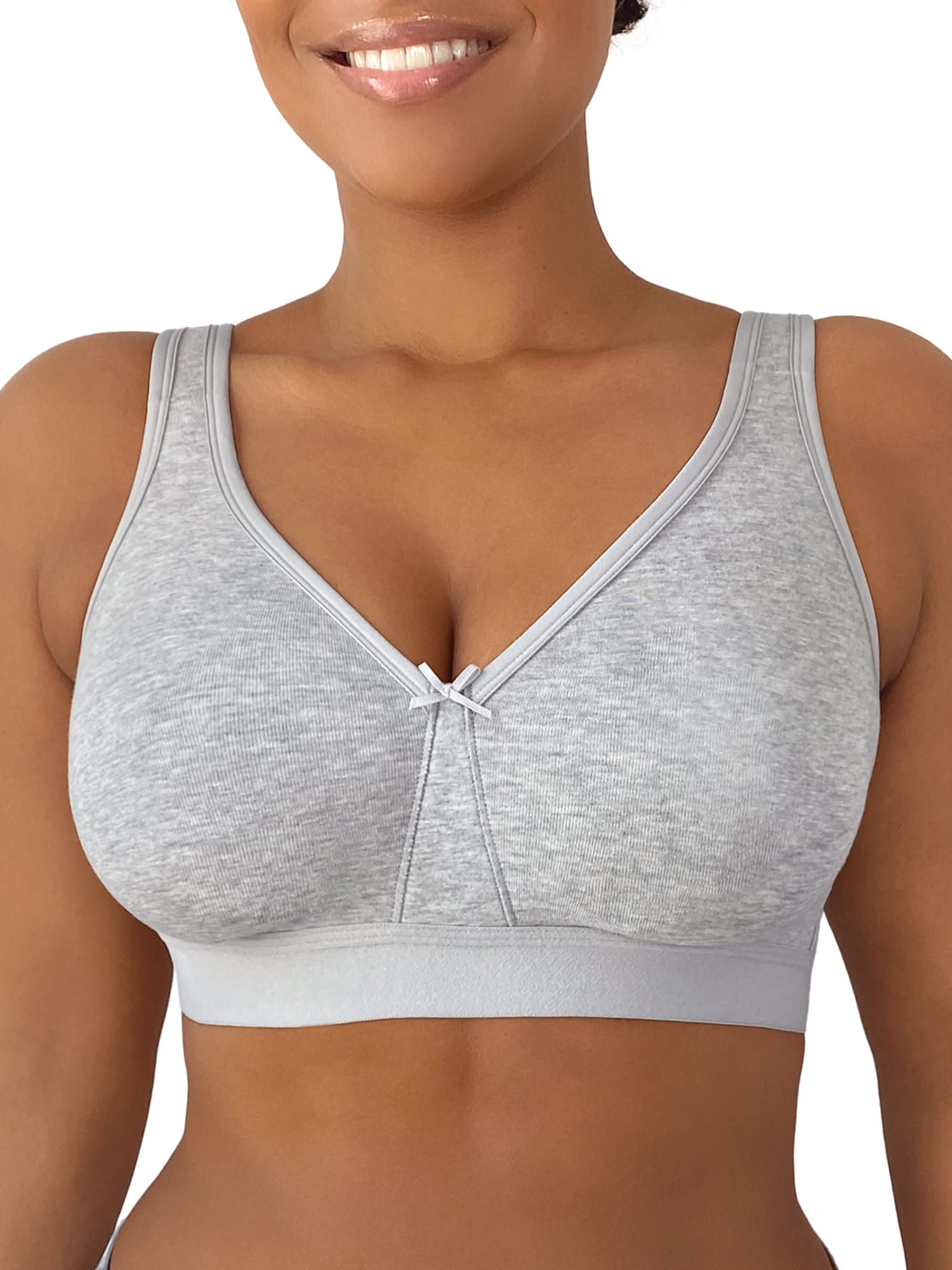 Fruit Of The Loom Womens Plus-Size Wireless Cotton Bra, Heather Grey, 42Ddd