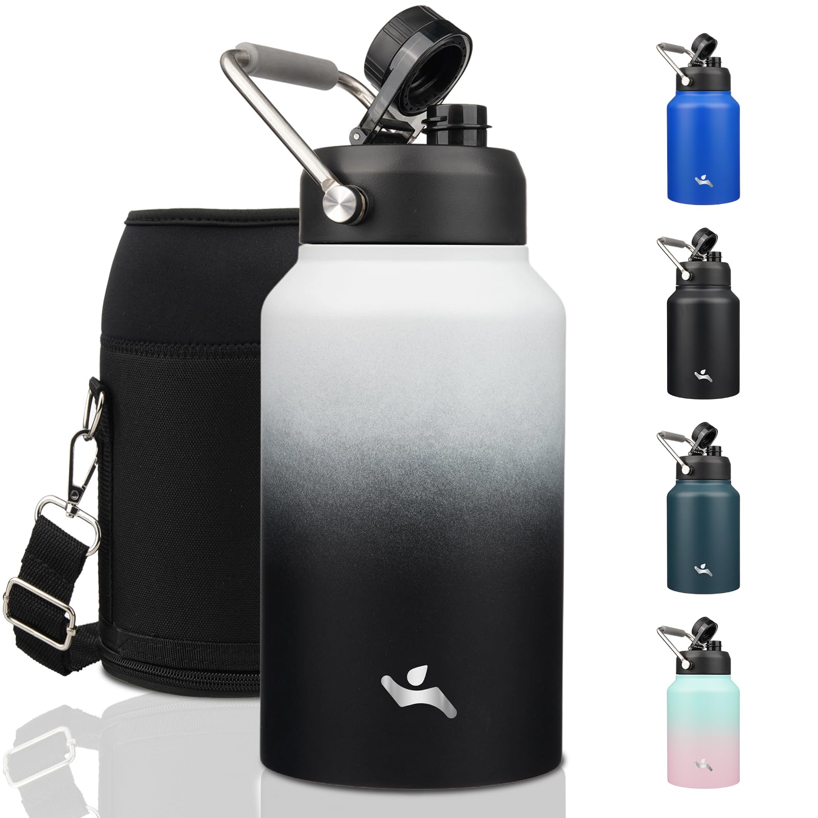 Konokyo Jug with Handle,87 oz Insulated Water Bottle with Carrying Pouch,Double Wall Vacuum Stainless Steel Metal Bottle,Day Nig