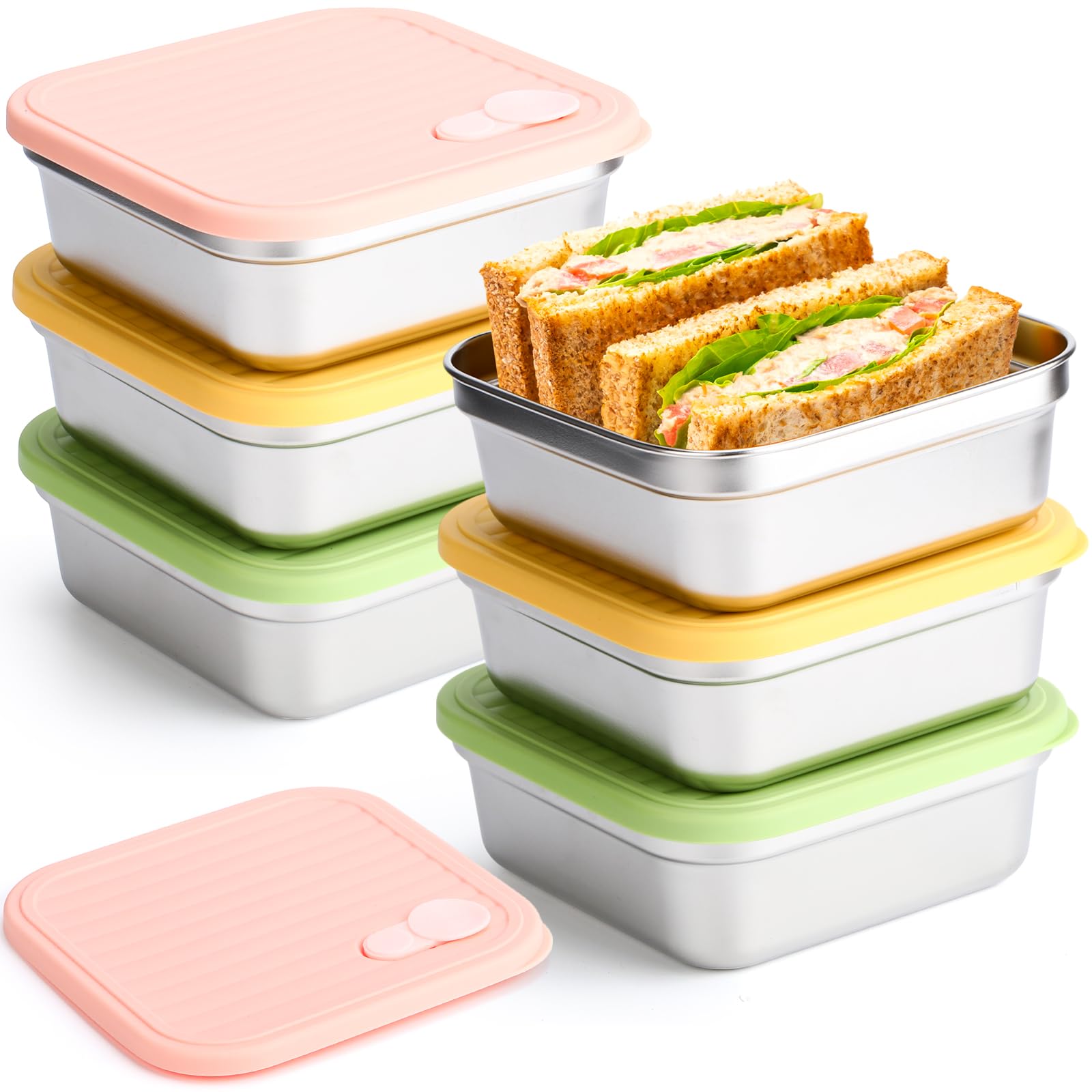 Honeydak 6 Pack Stainless Steel Sandwich Containers 22 oz Metal Lunch Boxes