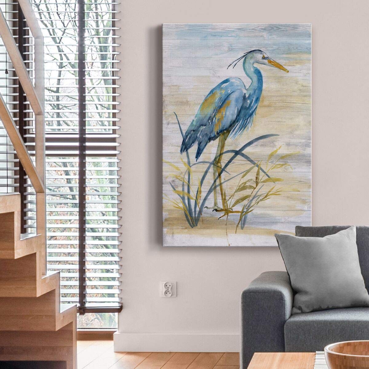 Renditions Gallery Animals Wall Art Abstract Paintings For Decor Rustic Yellow Blue Heron Bird Canvas Artwork Prints For Bedroom