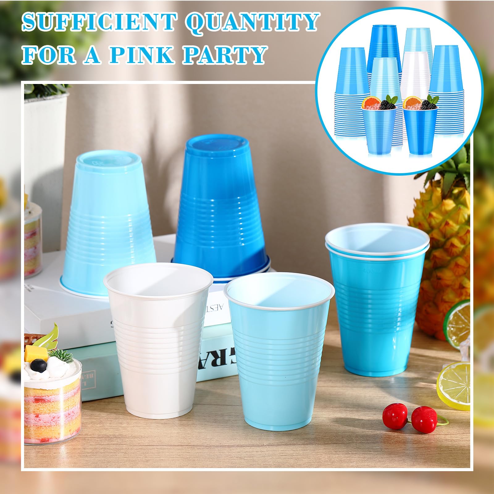 Afarnook 150 Pcs 12oz Plastic Cups Bulk Blue Disposable Party Cups Supplies for Birthday Wedding Graduation Halloween Thanksgivi