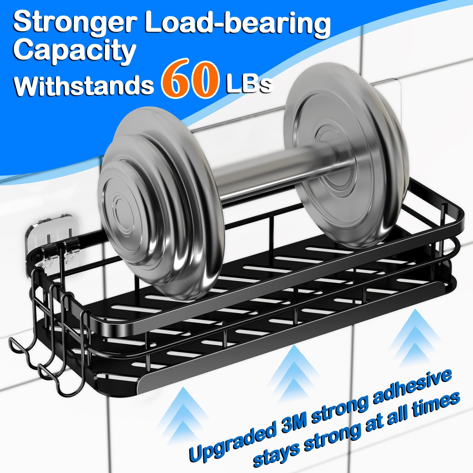 Getsrichfc Corner Shower Caddy 3-Pack, Large Size Shower Shelves With Soap Holder Adhesiveand 4 N-Shaped Hook, Rustproof Stainle