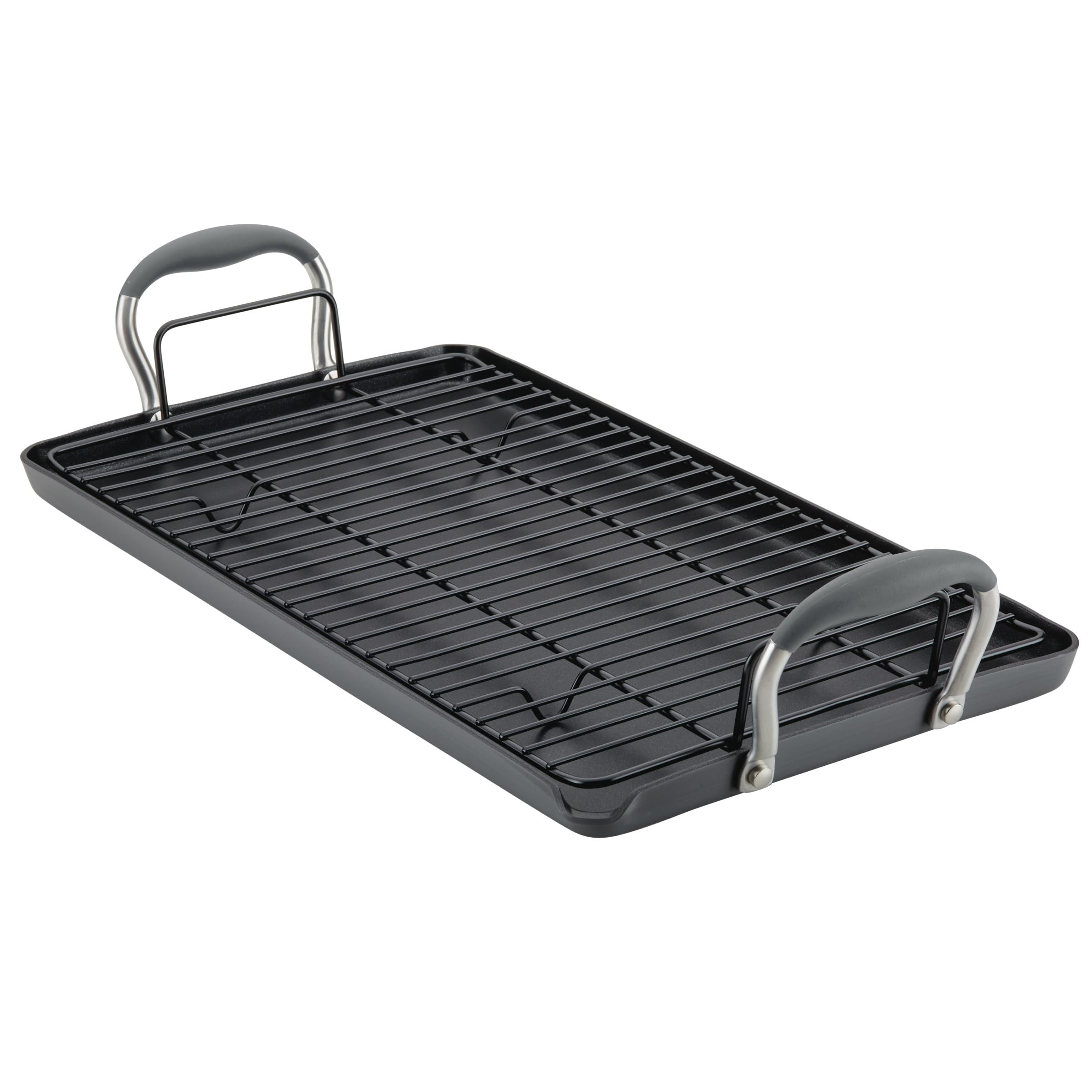 Anolon Advanced Home Hard Anodized Nonstick Double Burner Griddle With Roasting Rack, 10 Inch X 18 Inch, Moonstone
