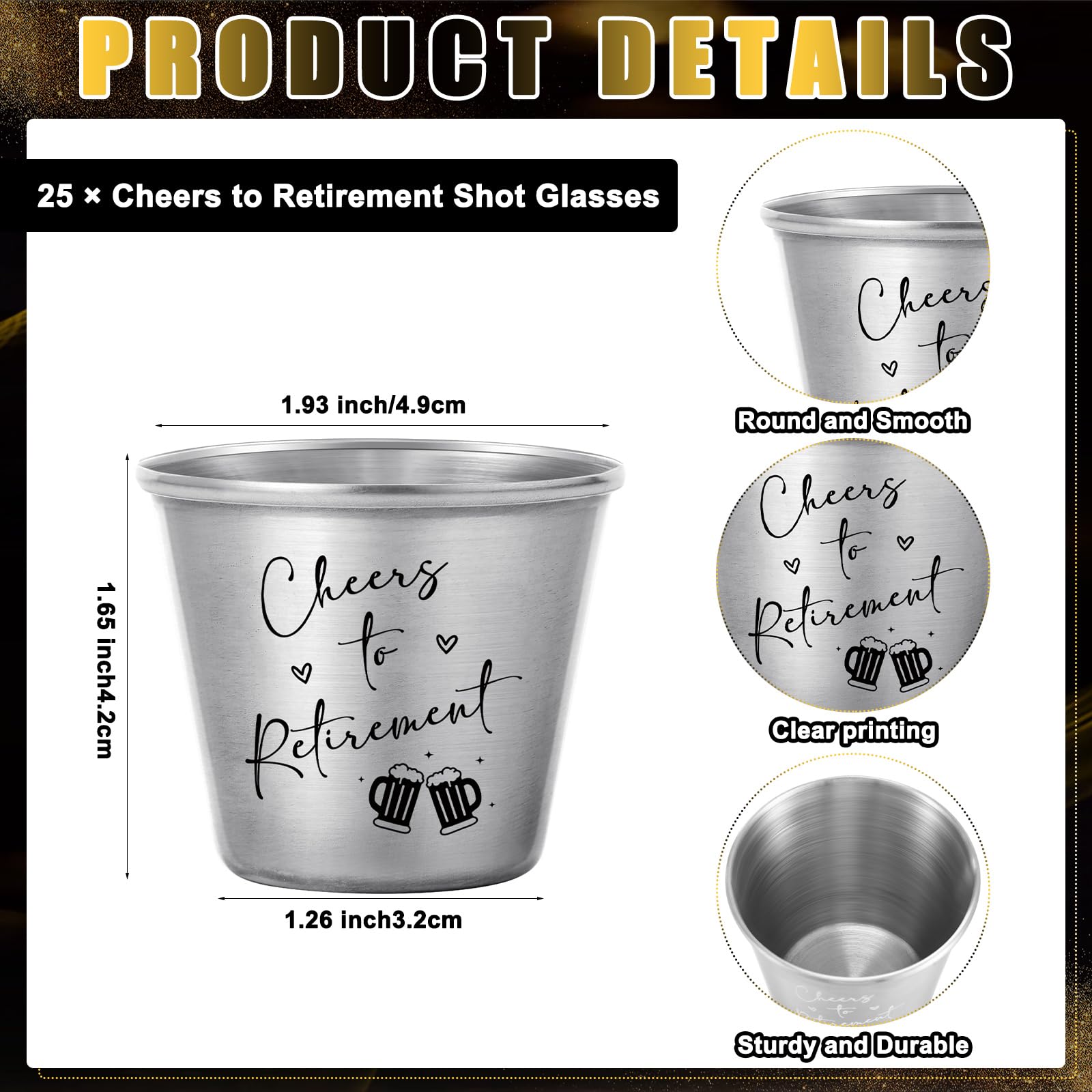 Havawish 25 Sets Retirement Party Favors for Guests 1.5 oz Cheers to Retirement Shot Glasses Stainless Steel Shot Cups with Than