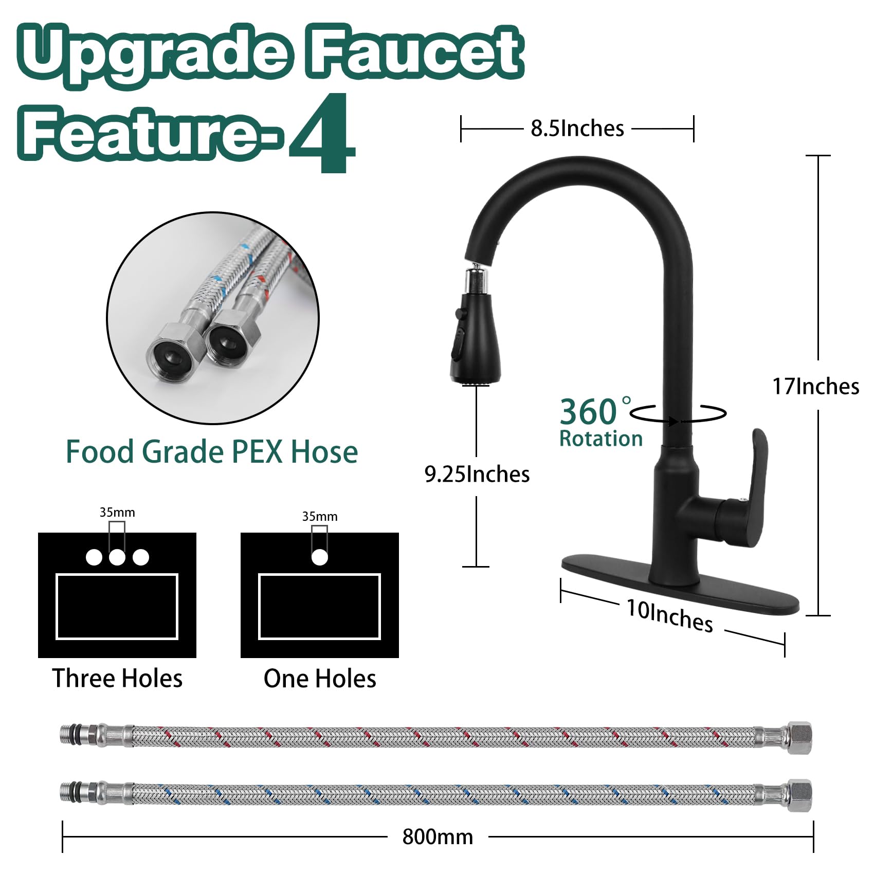 Kitchen Faucets With Pull Down Sprayer, Matte Black, Stainless Steel Kitchen Sink Faucet With High Arc Sprayer, Single Handle Co