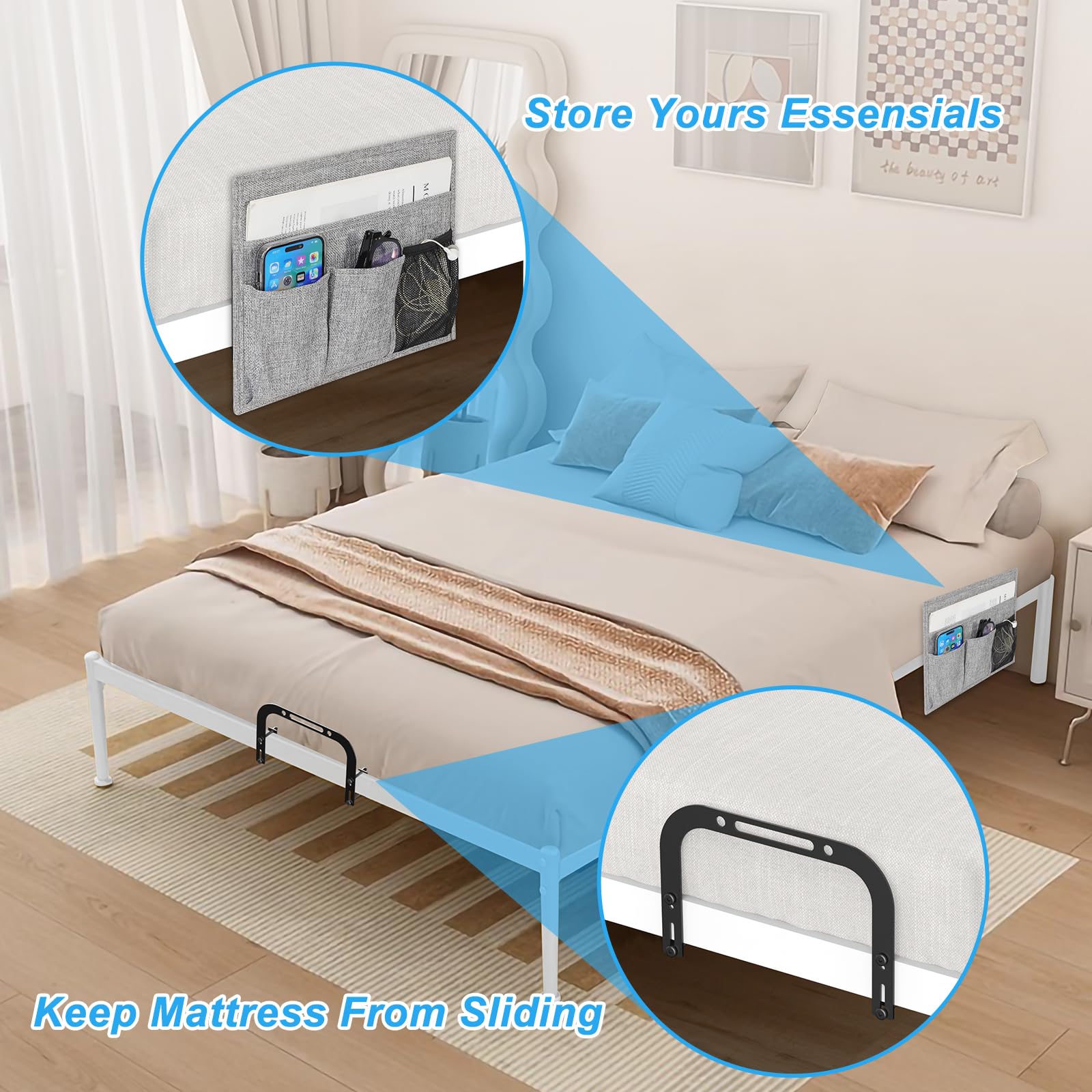 Mattress Slide Stopper, Yuoros Non Slip Mattress Gripper For Metal Bed Frame, Mattress Holder Retainer Bar To Keep Mattress Topp