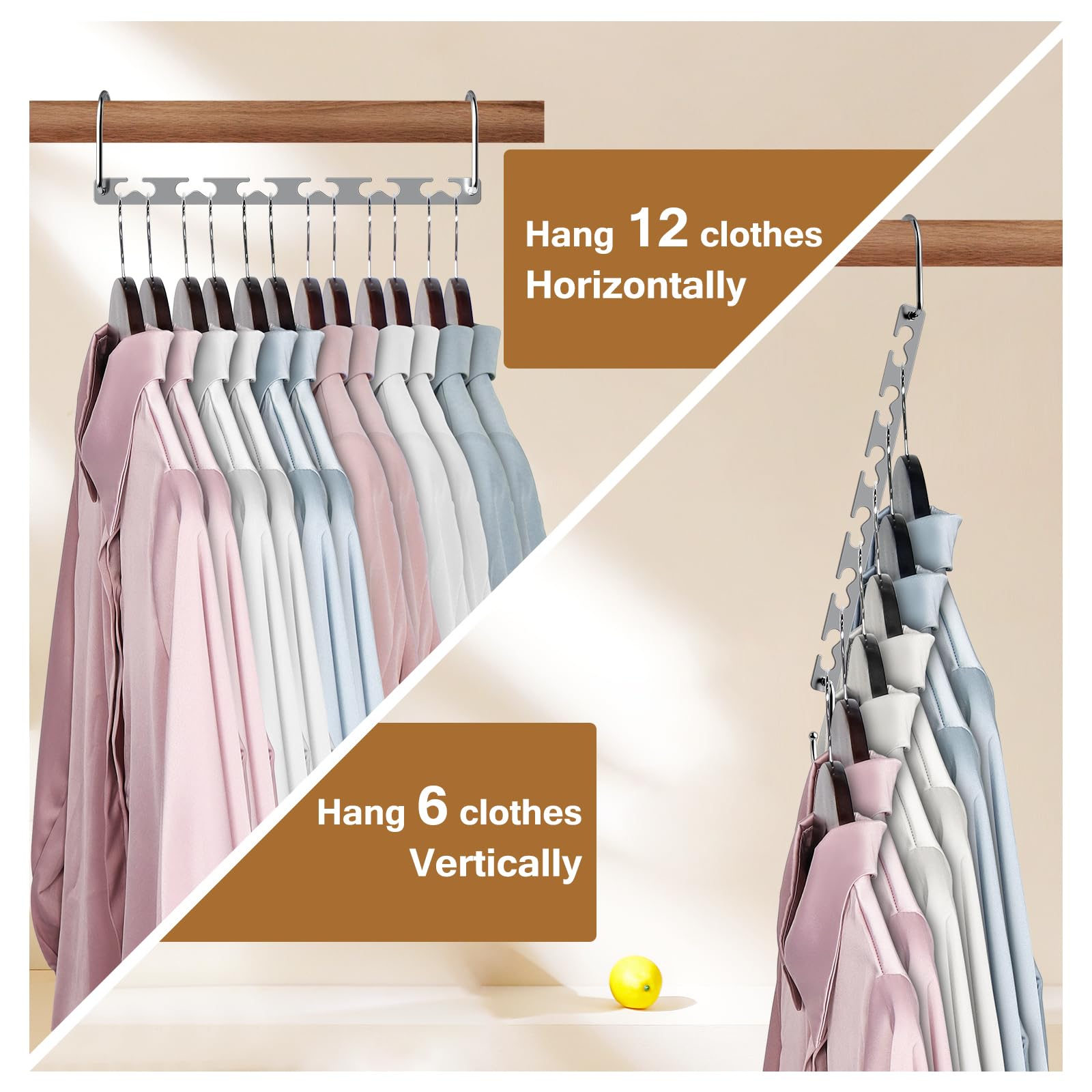 Sindax Sturdy Metal Hangers - Space Saving 10" Stainless Steel Closet Organizer, Silver, Pack of 6 Cascading Hangers