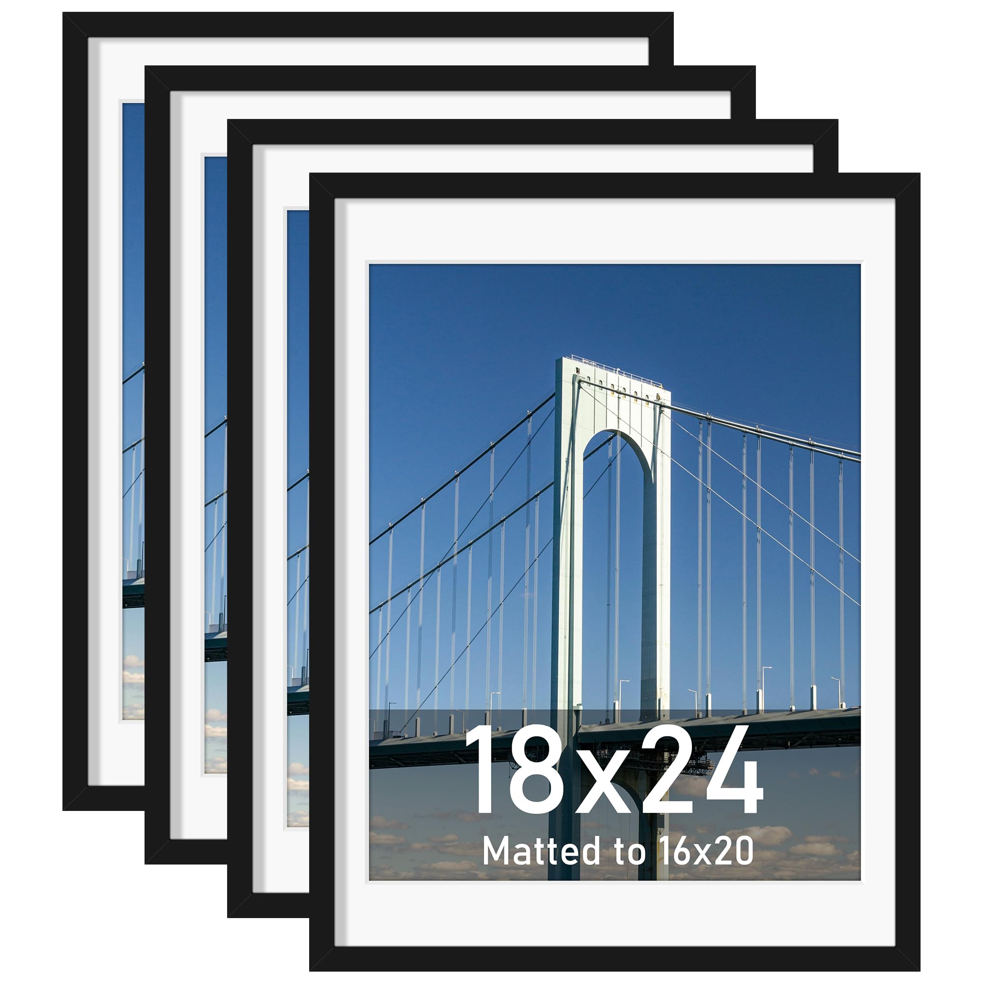 Wiscet 18x24 Poster Frame Set of 4, Display Picture 16x20 with Mat or 18x24 without Mat, Photo Frame for Horizontal or Vertical 