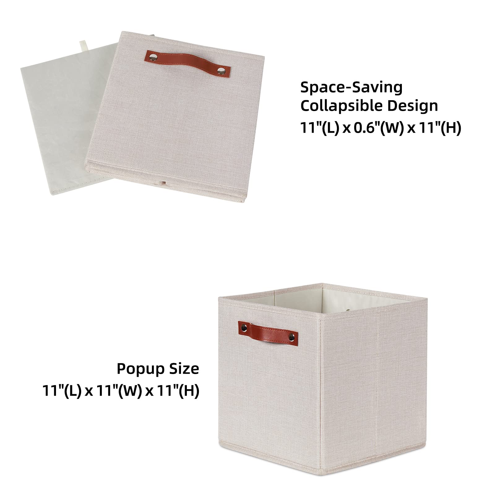 HNZIGE Foldable Storage Cubes Bins for Organizing  Set of 4  Fabric Cube Canvas Storage Bins 11 x11  Collapsible Bins for Organization with Handles for Shelf Nursery(Beige)