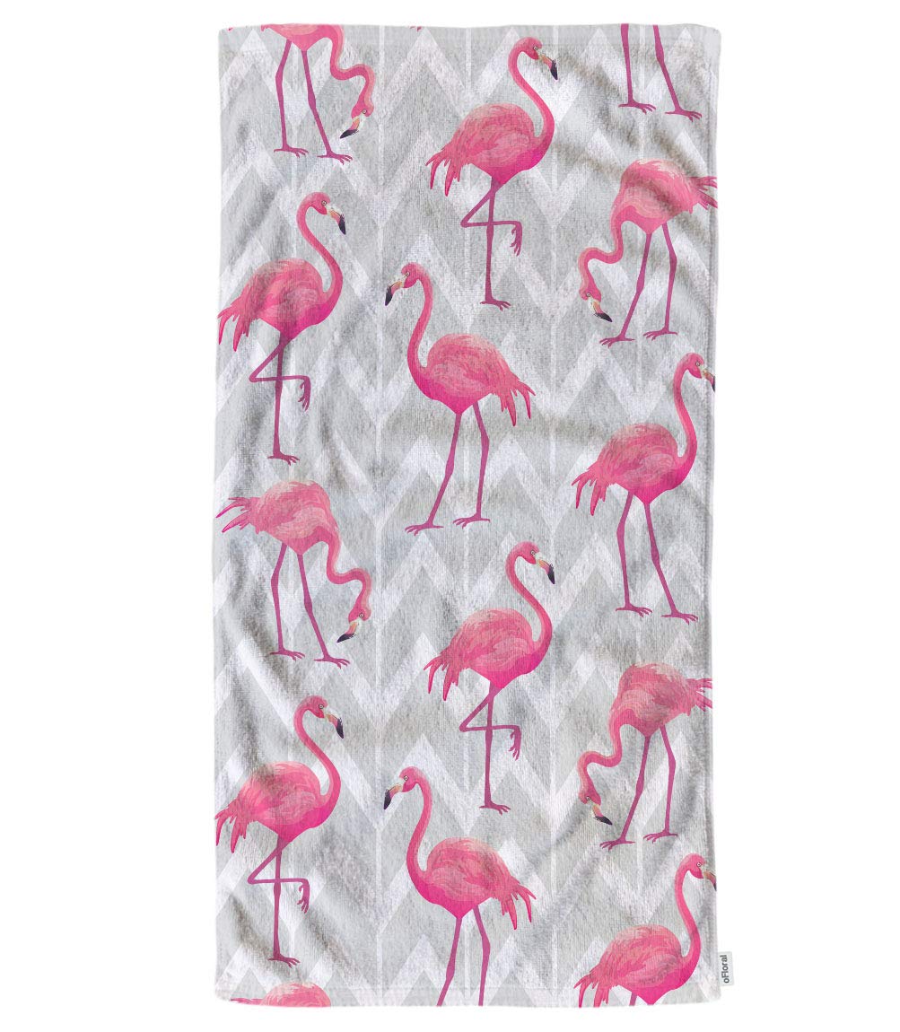 Ofloral Flamingo Hand Towels Cotton Washcloths,Tropical Chevron Pattern With Pink Flamingos Comfortable Super-Absorbent Soft Tow