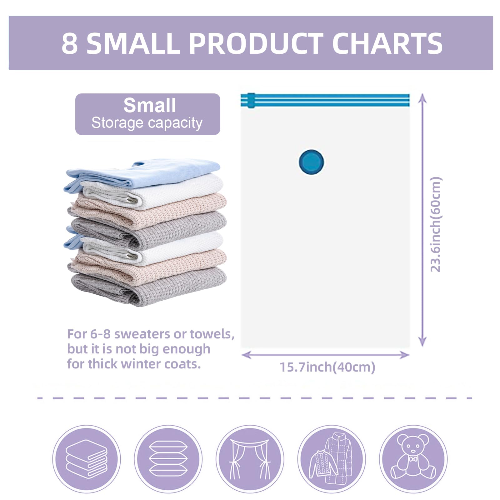 8 Pack Small Vacuum Storage Bags,Cindybear Space Saver Bags With Hand Pump,Vacuum Sealer Bags For Clothing,Comforters,Blankets,B