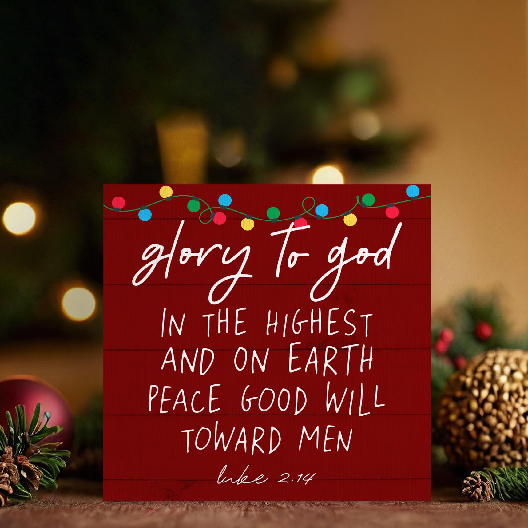 ANIANG Christian Christmas Wooden Box Sign, Bible Verse Decor, Scripture 'Glory to God in The Highest' Wood Block Box Sign Plaqu