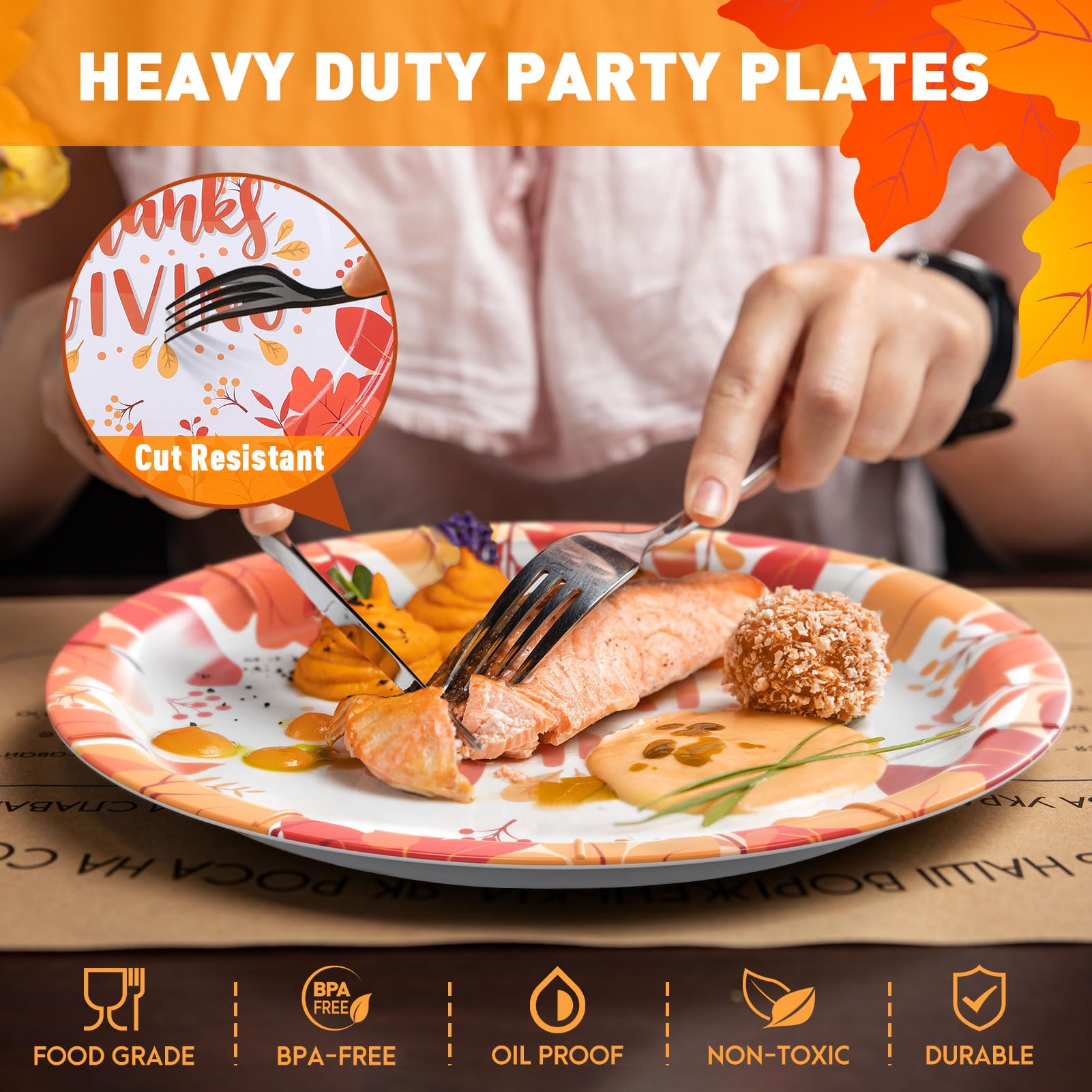 Gezond Thanksgiving Paper Plates 50 Pcs Fall Plates Disposable Pumpkin Dinnerware for Thanks Theme Party Supplies Autumn Tablewa
