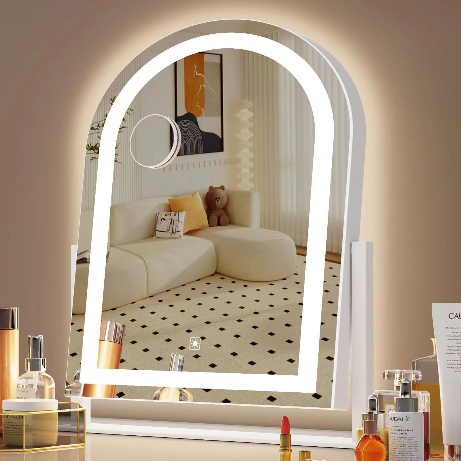 Gvnkvn Curved Makeup Vanity Mirror With Lights 17.2'' Large Led Lighted Mirror, Hollywood Make Up Mirror With Lighting, Smart To