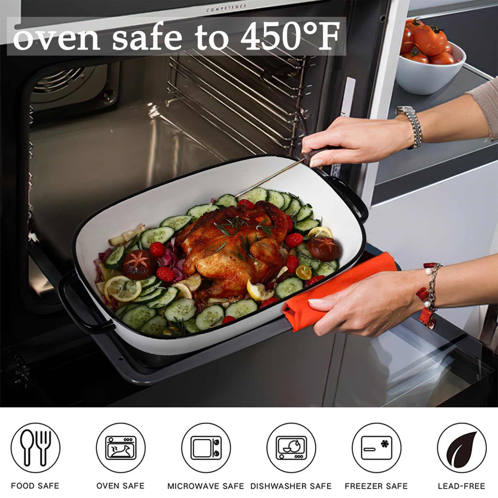 4.5 Quart Ceramic Baking Dish,Serving Bakeware For Casserole,Lasagna,Gratin,Broiling,Roasting,And Baking.Large Deep 14X10X3.11 I