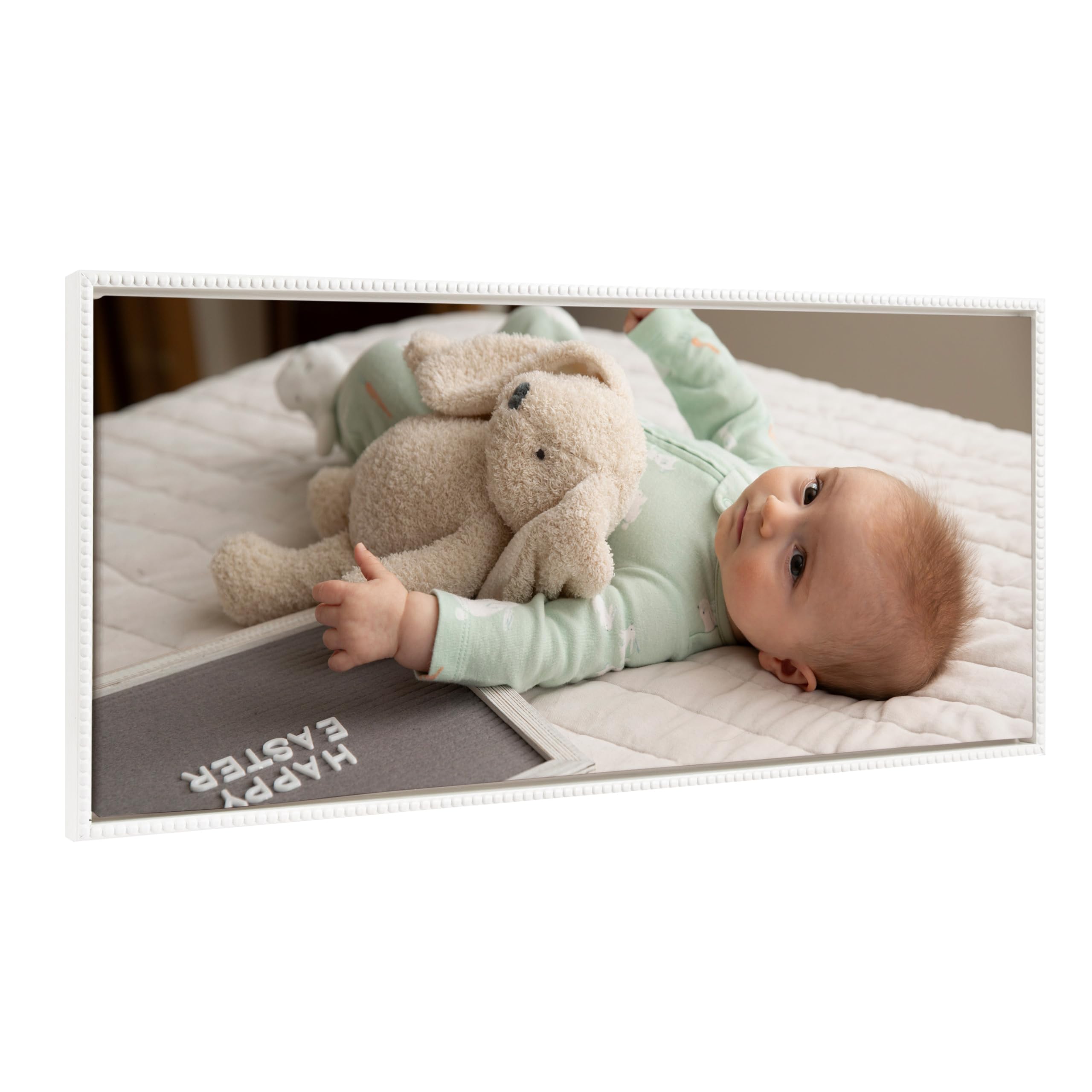 Kate And Laurel Beaded Custom Printed Framed Canvas Wall Art, 40X18 White, Personal Canvas Print With Your Photos For Bedroom Or