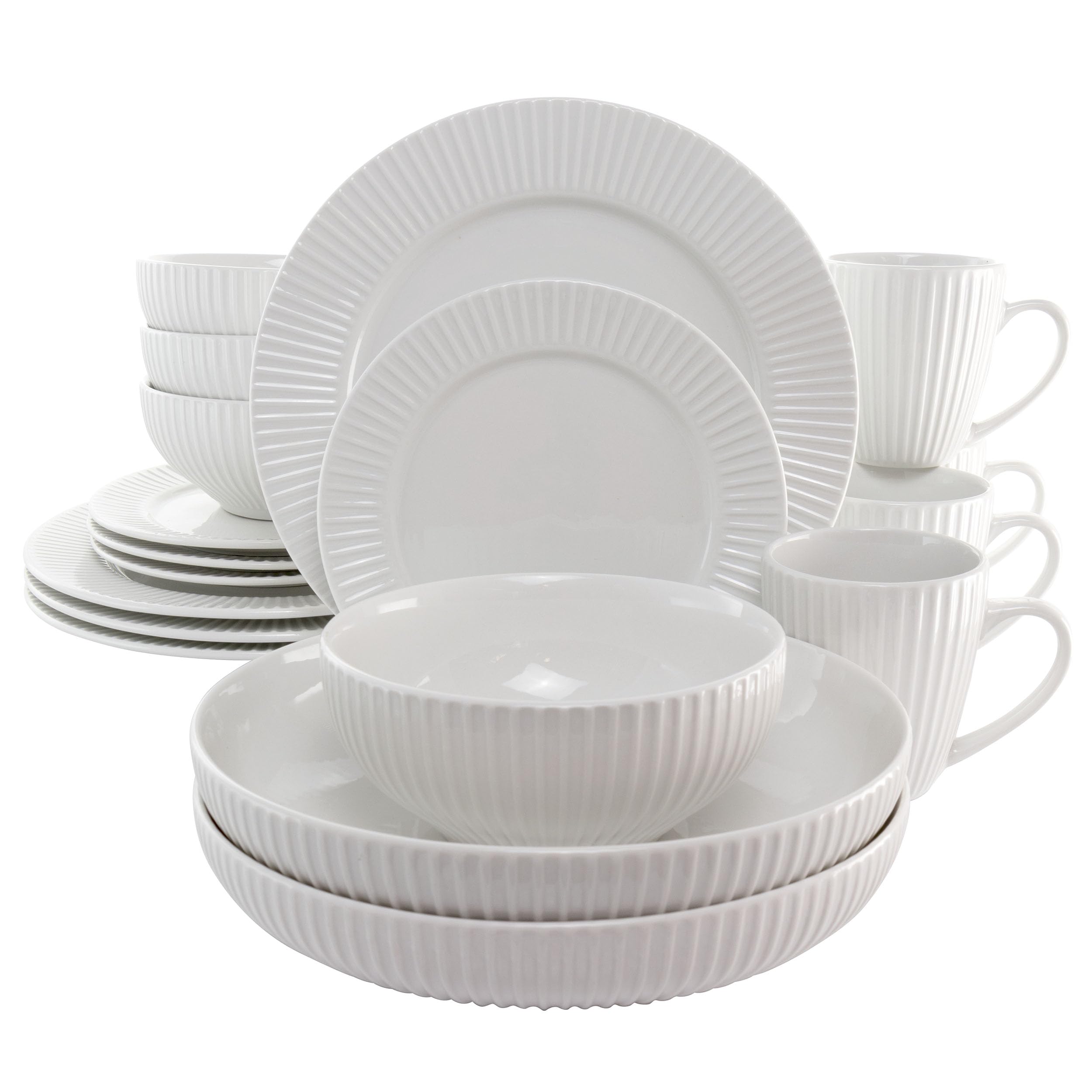 Elama Large Serving Bowls Dinnerware Set, 18 Piece, White