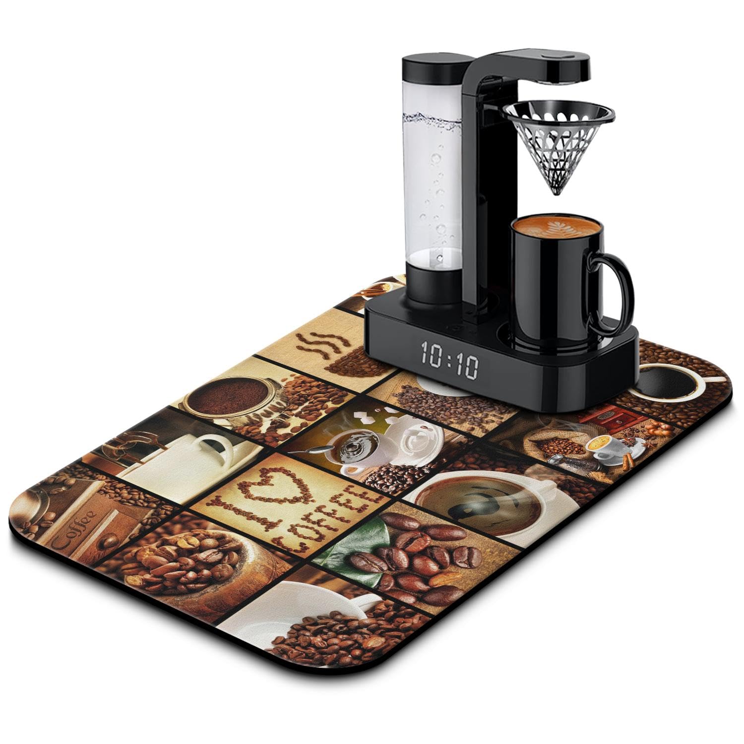 Fun Coffee Mat 19inx12in,Coffee Bar Mat for Countertops,Absorbent Hide Stain Anti-Slip Coffee Bar Accessories Fit Under Coffee M